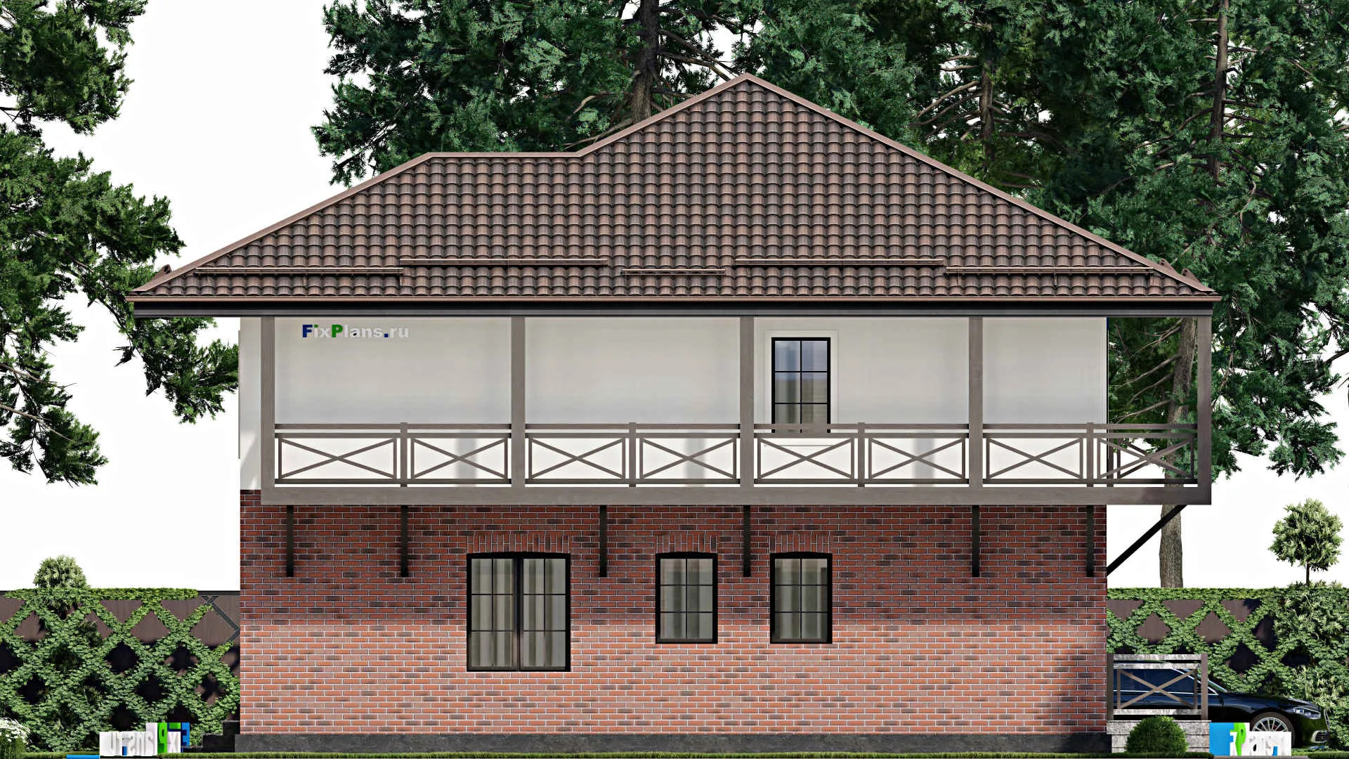 F-8558 - Проект двухэтажного дома 13 на 14, площадью 270 м² с террасой, балконом и 5 спальнями