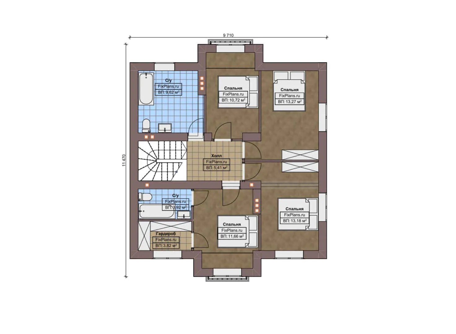 F-7847 - Планы двухэтажного дома 10 на 12, площадью 150 м² с 4 спальнями