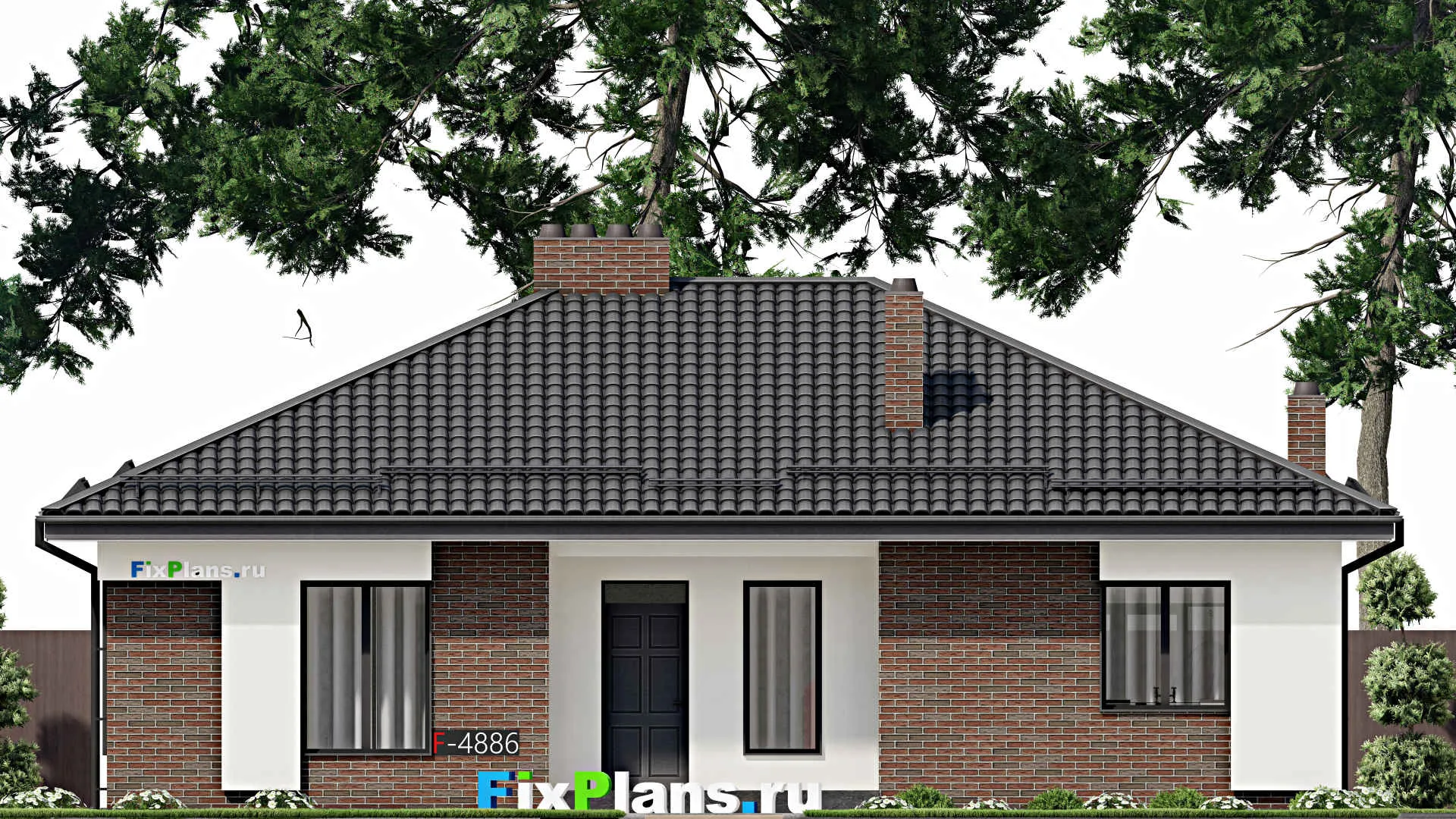 F-4886 - Проект одноэтажного дома 13 на 14, площадью 180 м² с террасой и 4 спальнями