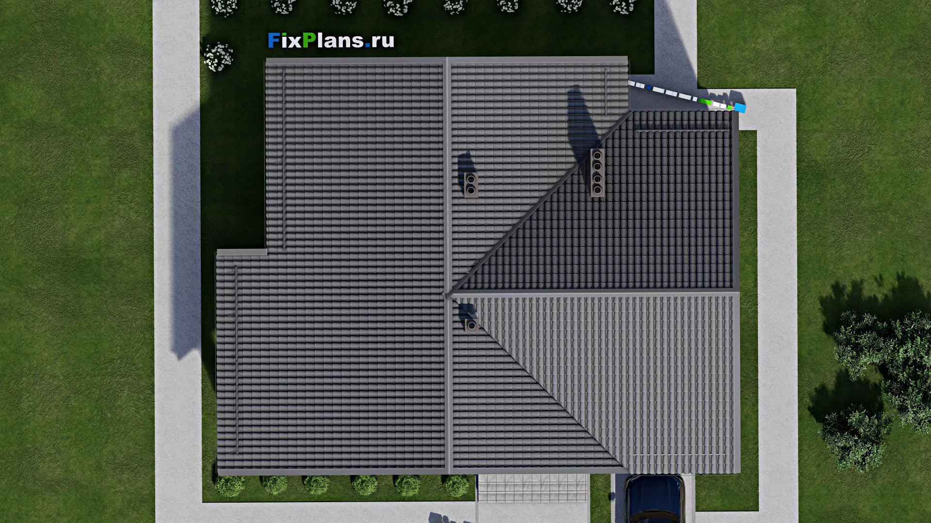 F-3293 - Планы дома с мансардой 13 на 14, площадью 250 м² с террасой, балконом, гаражом на 1 машину, спортзалом и 4 спальнями