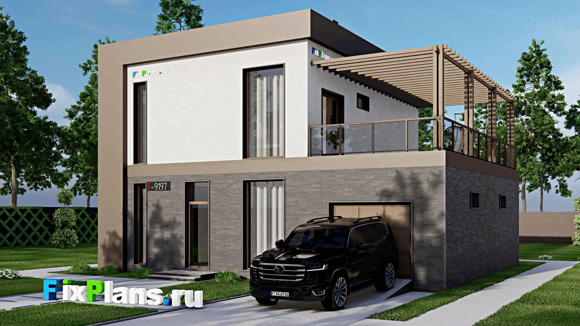 F-9197 - Проект двухэтажного дома 11 на 12, площадью 180 м² с балконом, гаражом на 1 машину и 3 спальнями