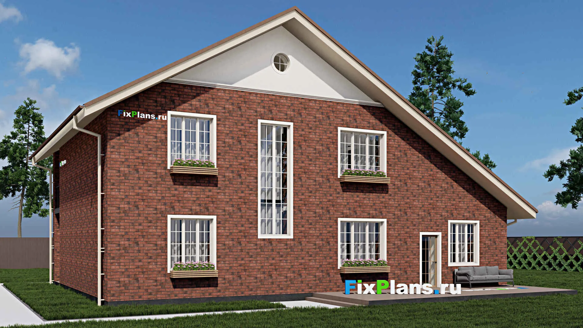 F-0260 - Проект двухэтажного дома 12 на 17, площадью 280 м² с террасой, балконом, гаражом на 1 машину и 4 спальнями