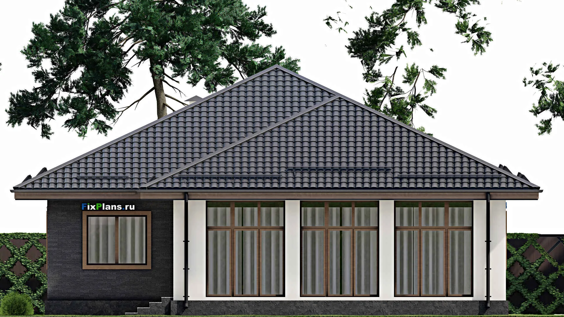 F-4868 - Проект одноэтажного дома 14 на 17, площадью 180 м² с террасой и 4 спальнями