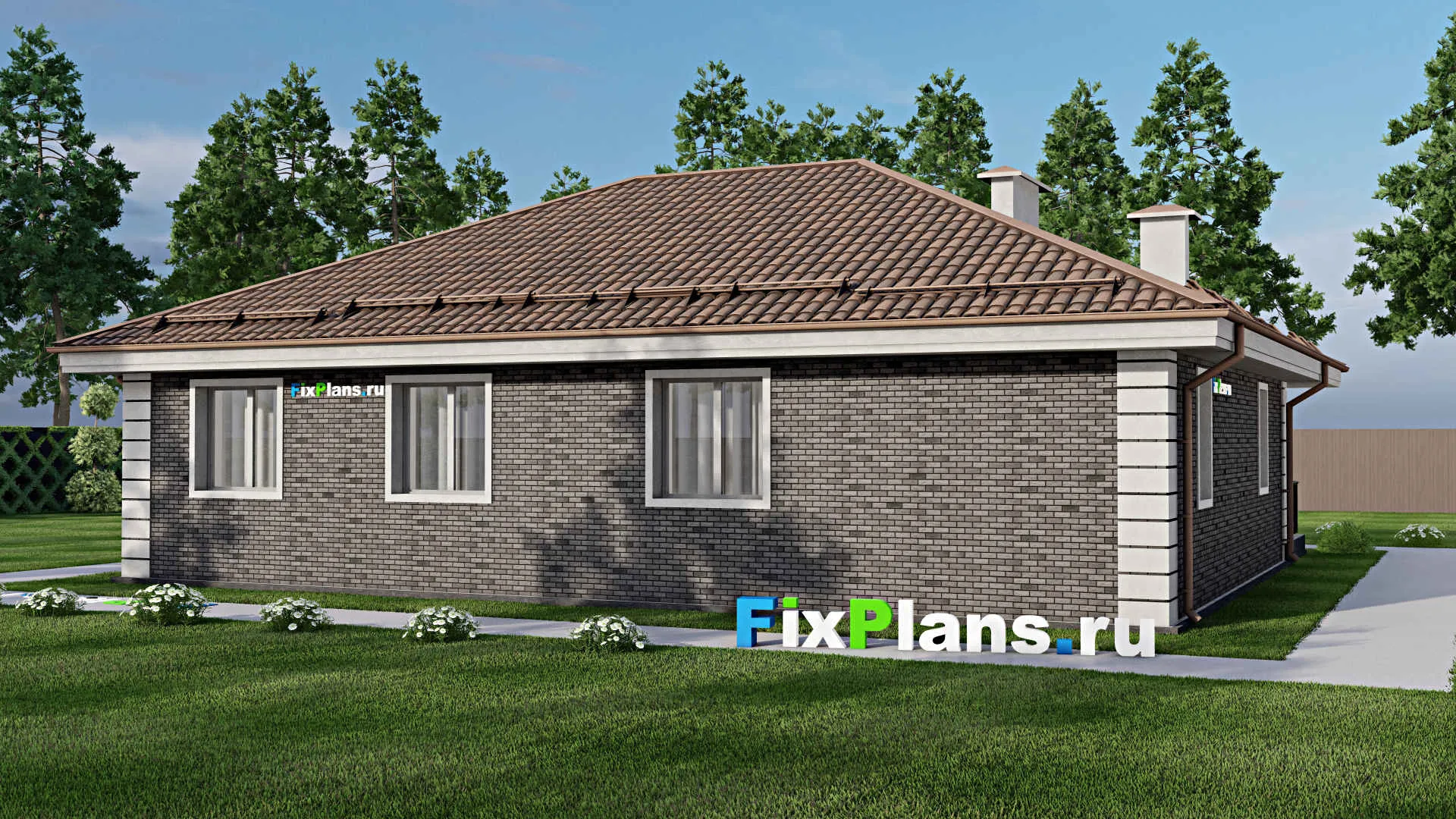 F-9881 - Проект одноэтажного дома 14 на 15, площадью 150 м² с террасой и 4 спальнями