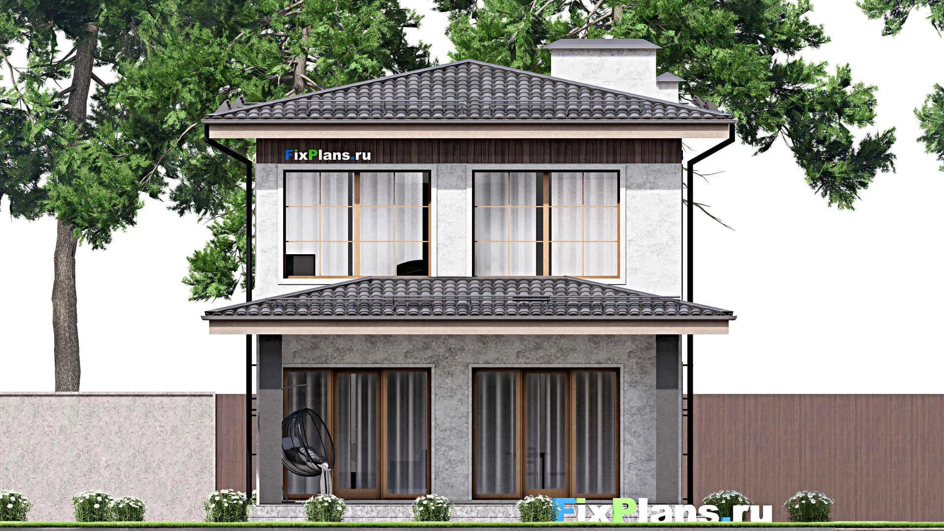 F-12248 - Проект двухэтажного дома 8 на 15, площадью 150 м² с террасой и 4 спальнями