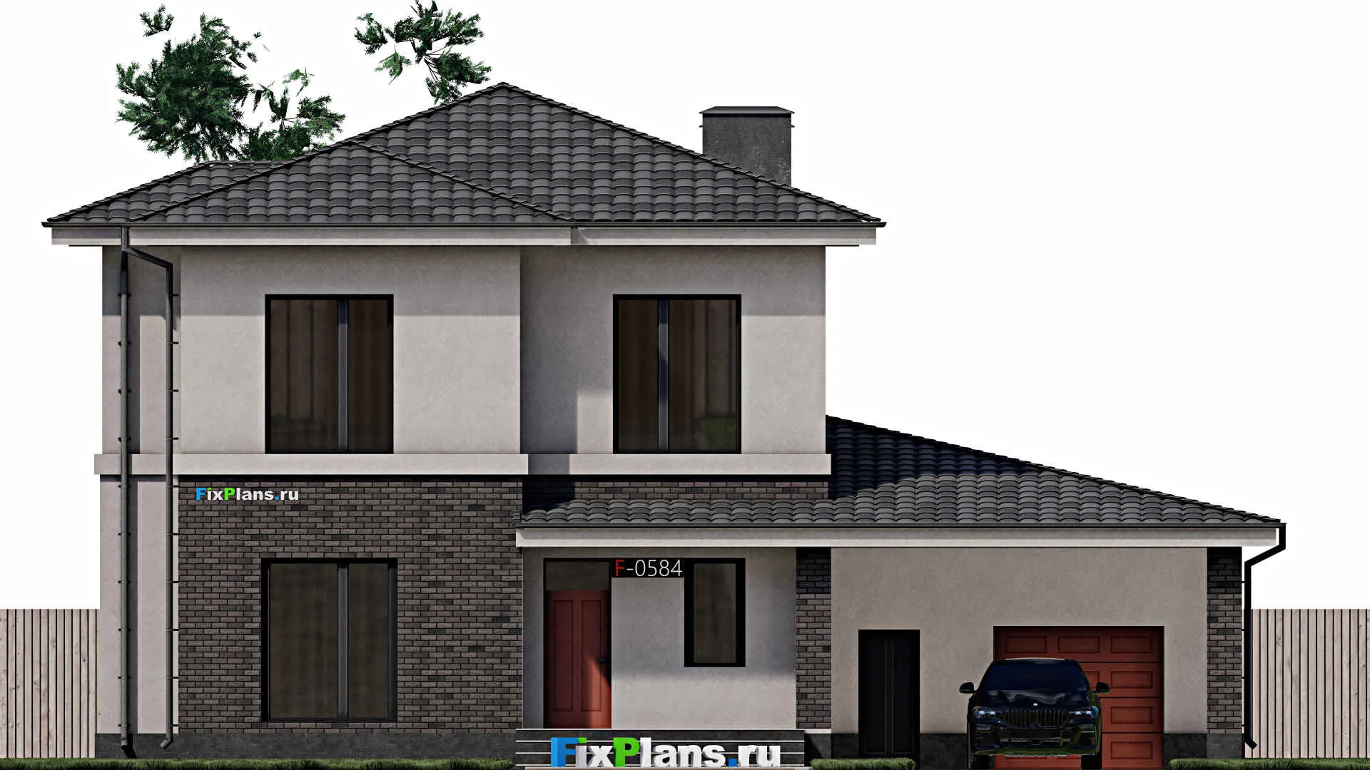 F-0584 - Проект двухэтажного дома 13 на 17, площадью 230 м² с террасой и 5 спальнями