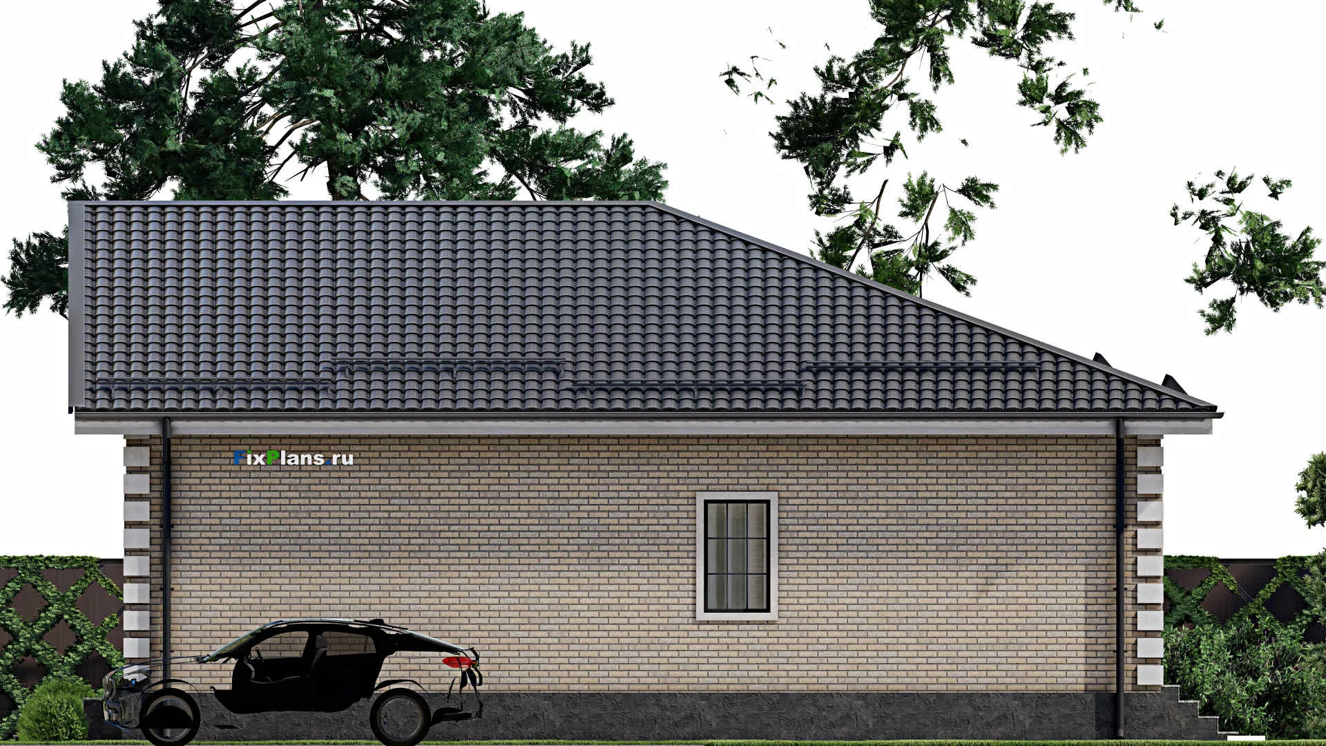 F-2654 - Проект одноэтажного дома 13 на 14, площадью 140 м² с террасой и 3 спальнями