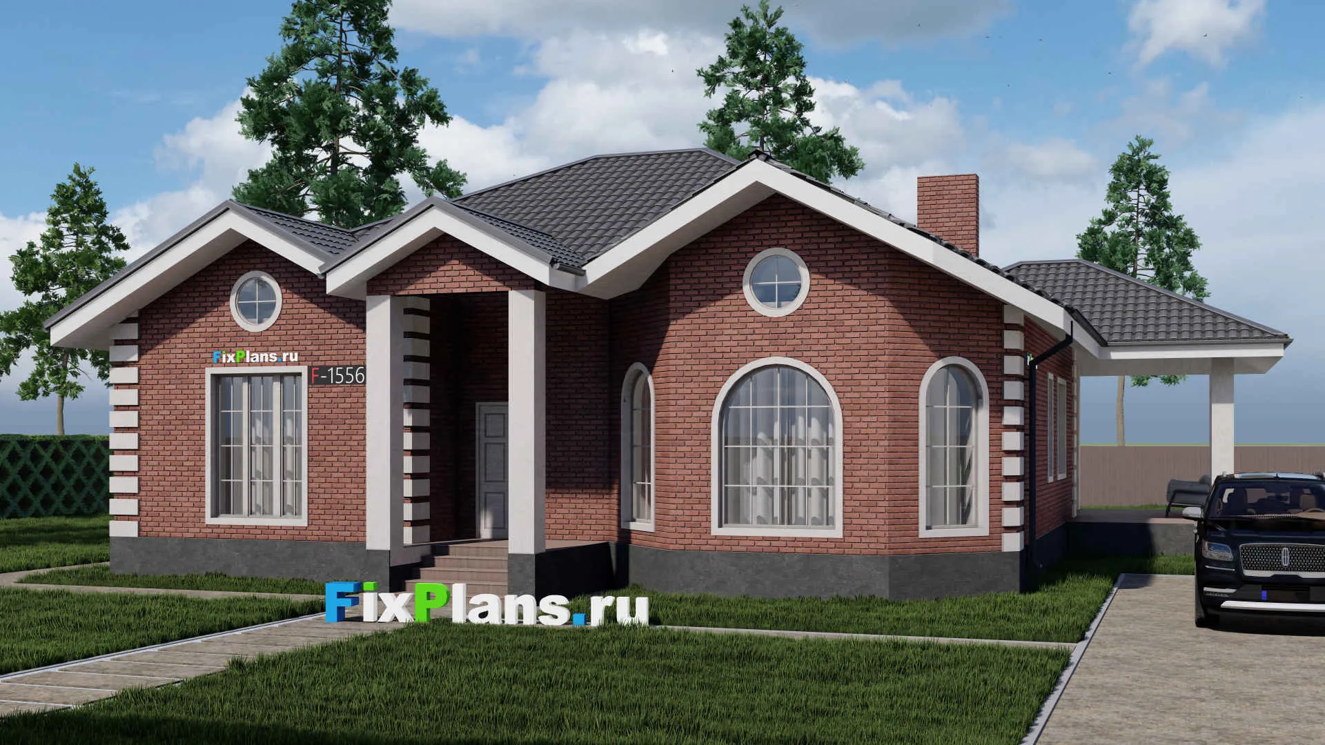 F-1556 - Проект одноэтажного дома 12 на 14, площадью 170 м² с террасой и 3 спальнями