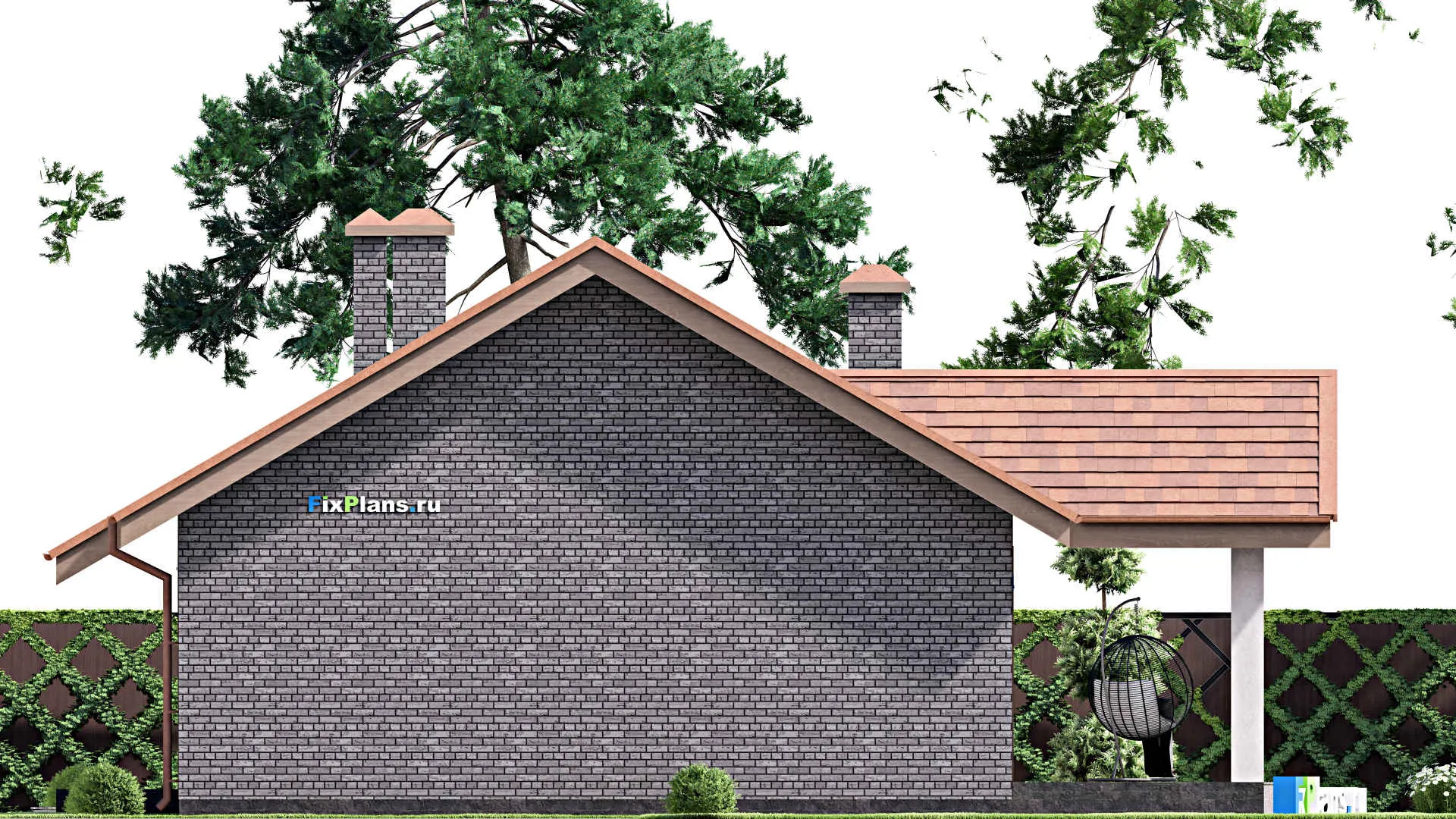 F-14390 - План одноэтажного дома 14 на 16, площадью 130 м² с террасой и 3 спальнями