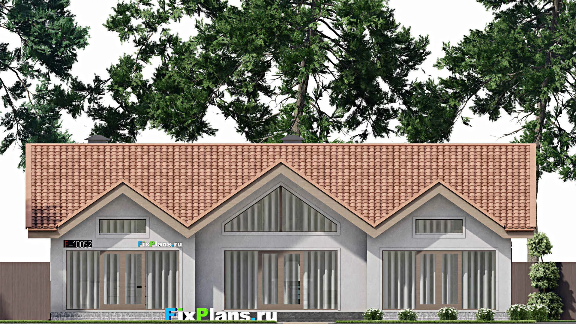 F-10052 - Проект одноэтажного дома 17 на 17, площадью 230 м² с 3 спальнями
