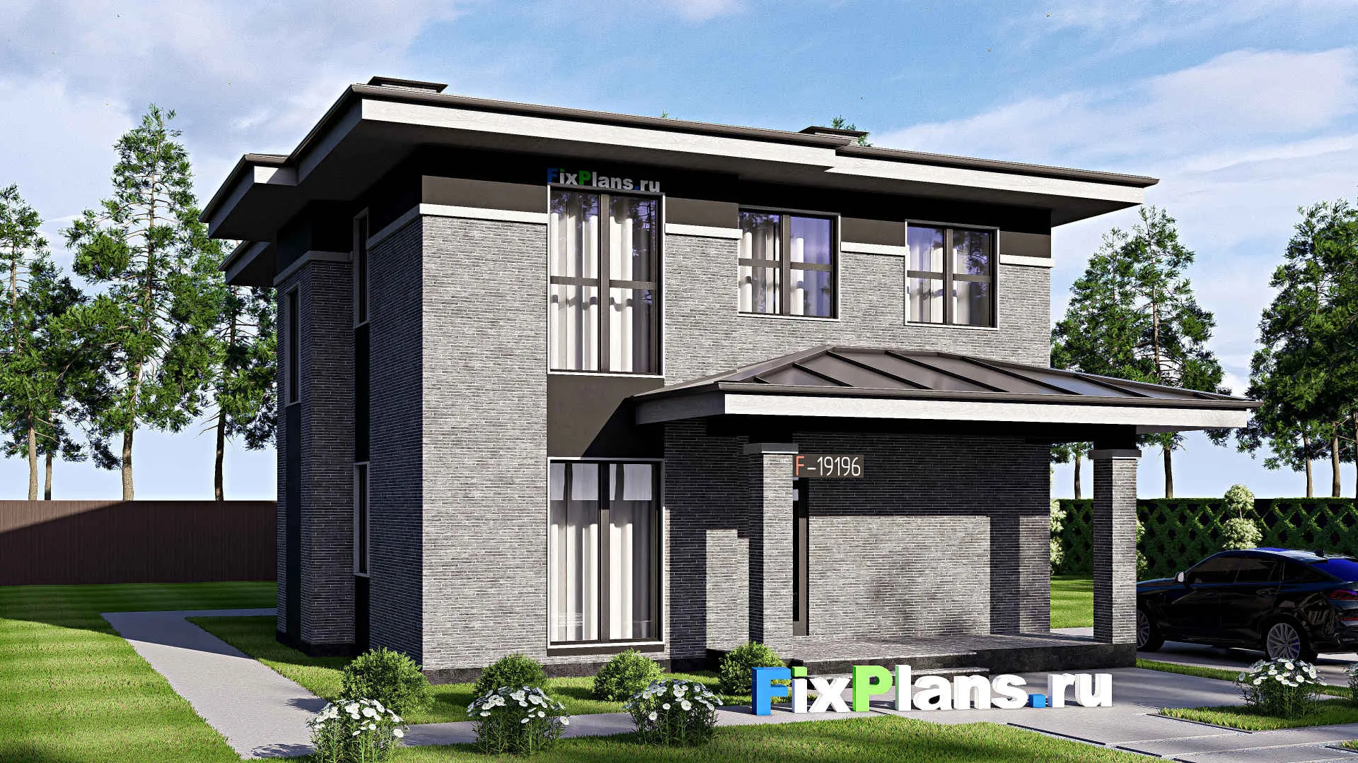 F-19196 - Проект двухэтажного дома 11 на 15, площадью 210 м² с террасой, балконом и 5 спальнями