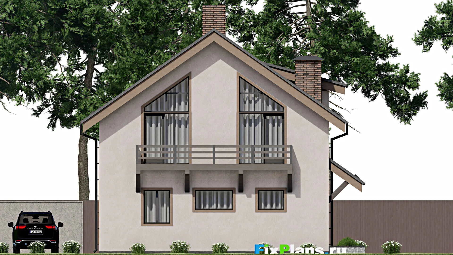 F-9674 - Проект дома с мансардой 12 на 15, площадью 230 м² с террасой, балконом и 4 спальнями