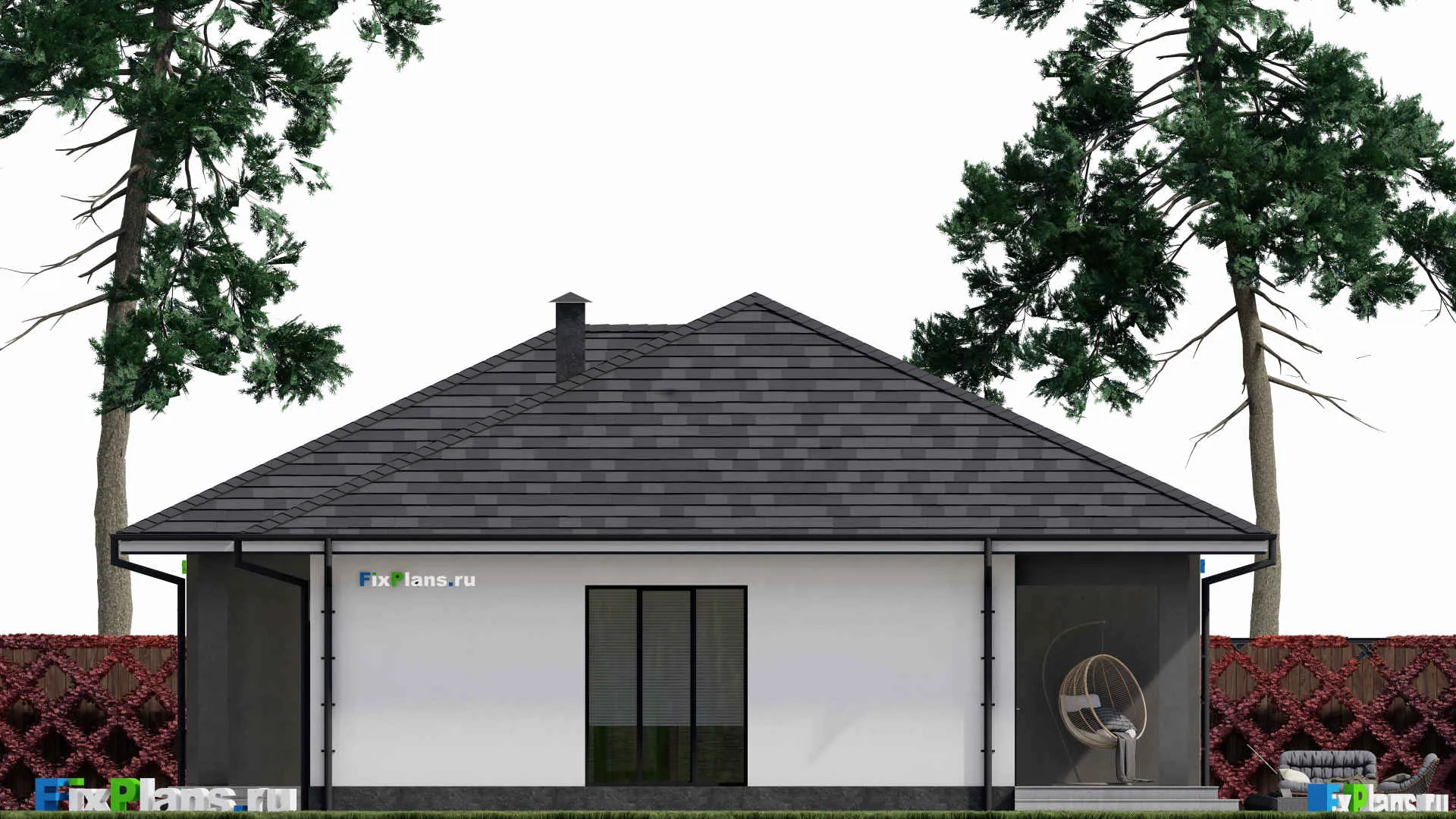 F-0107 - Проект одноэтажного дома 14 на 16, площадью 150 м² с террасой и 3 спальнями