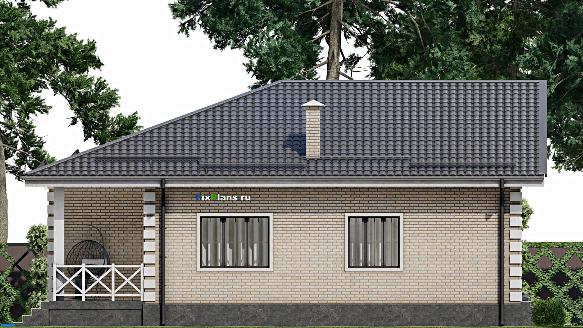 F-2654 - Проект одноэтажного дома 13 на 14, площадью 140 м² с террасой и 3 спальнями