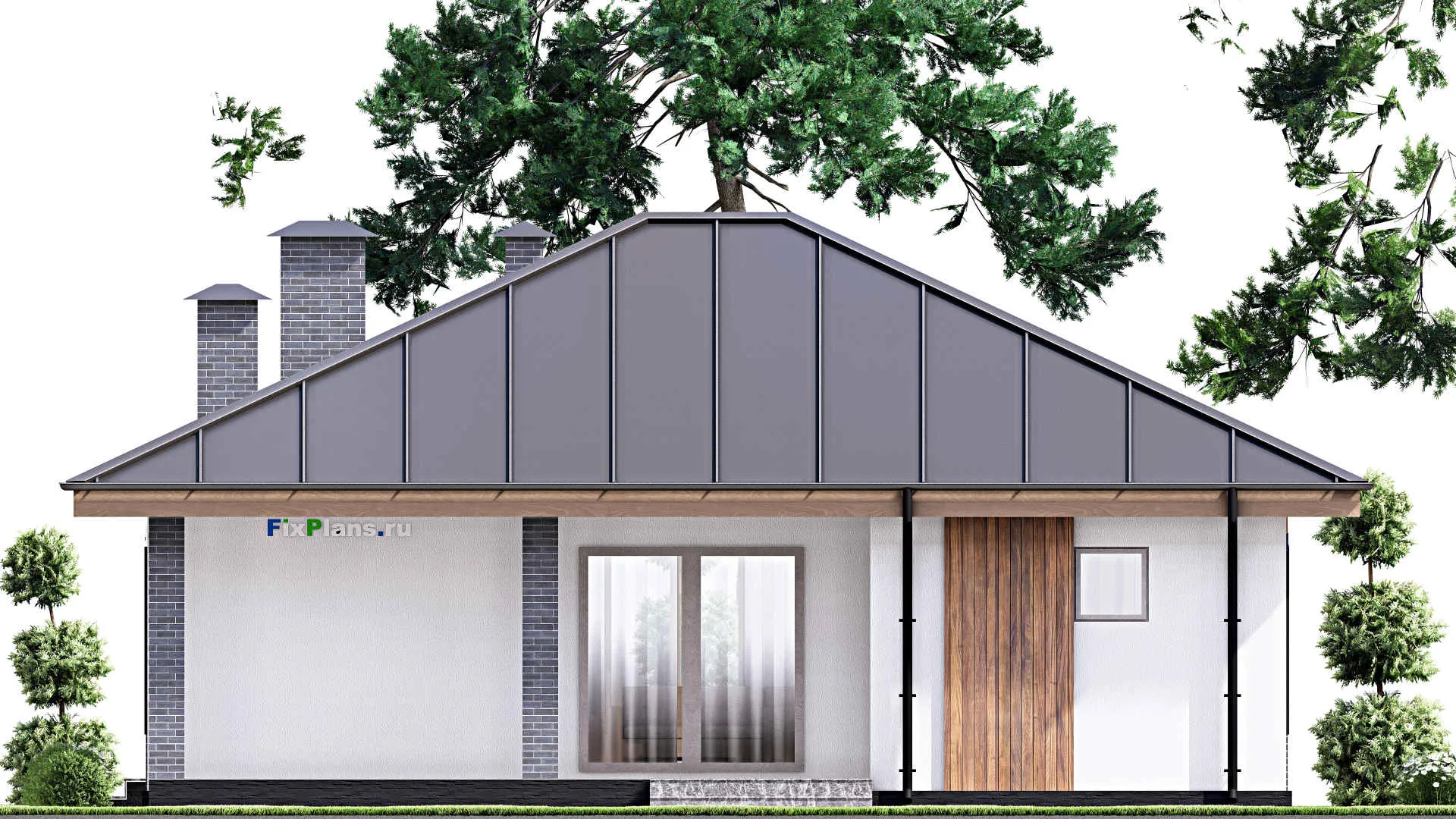 F-13562 - Проект одноэтажного дома 11 на 13, площадью 110 м² с террасой, баней и 2 спальнями