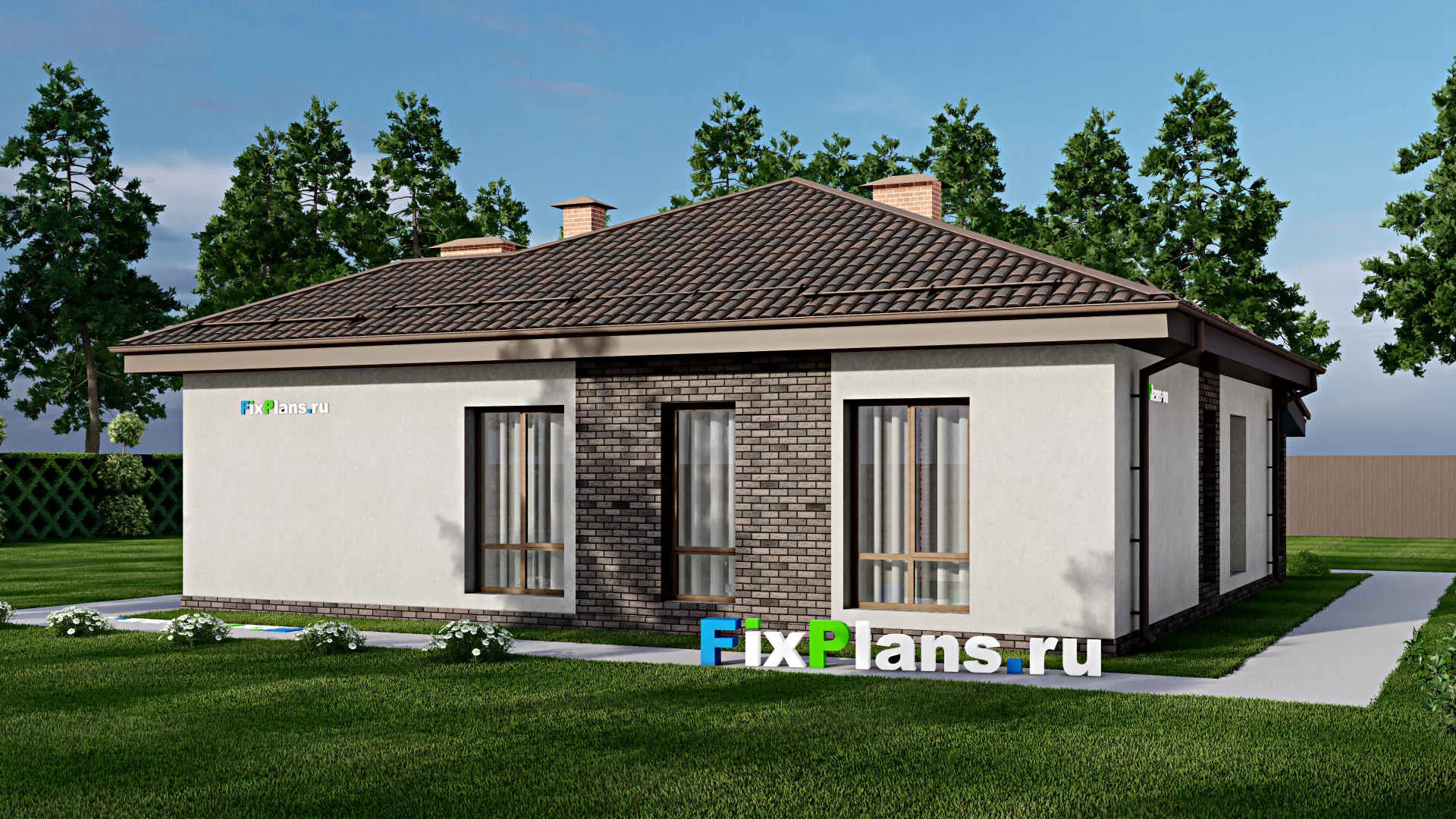 F-8135 - Проект одноэтажного дома 15 на 16, площадью 180 м² с террасой и 3 спальнями