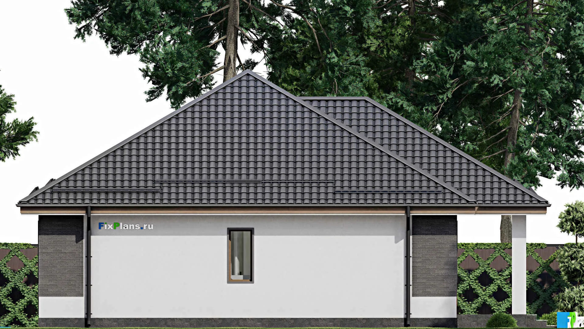 F-4319 - Проект одноэтажного дома 12 на 14, площадью 140 м² с террасой и 3 спальнями