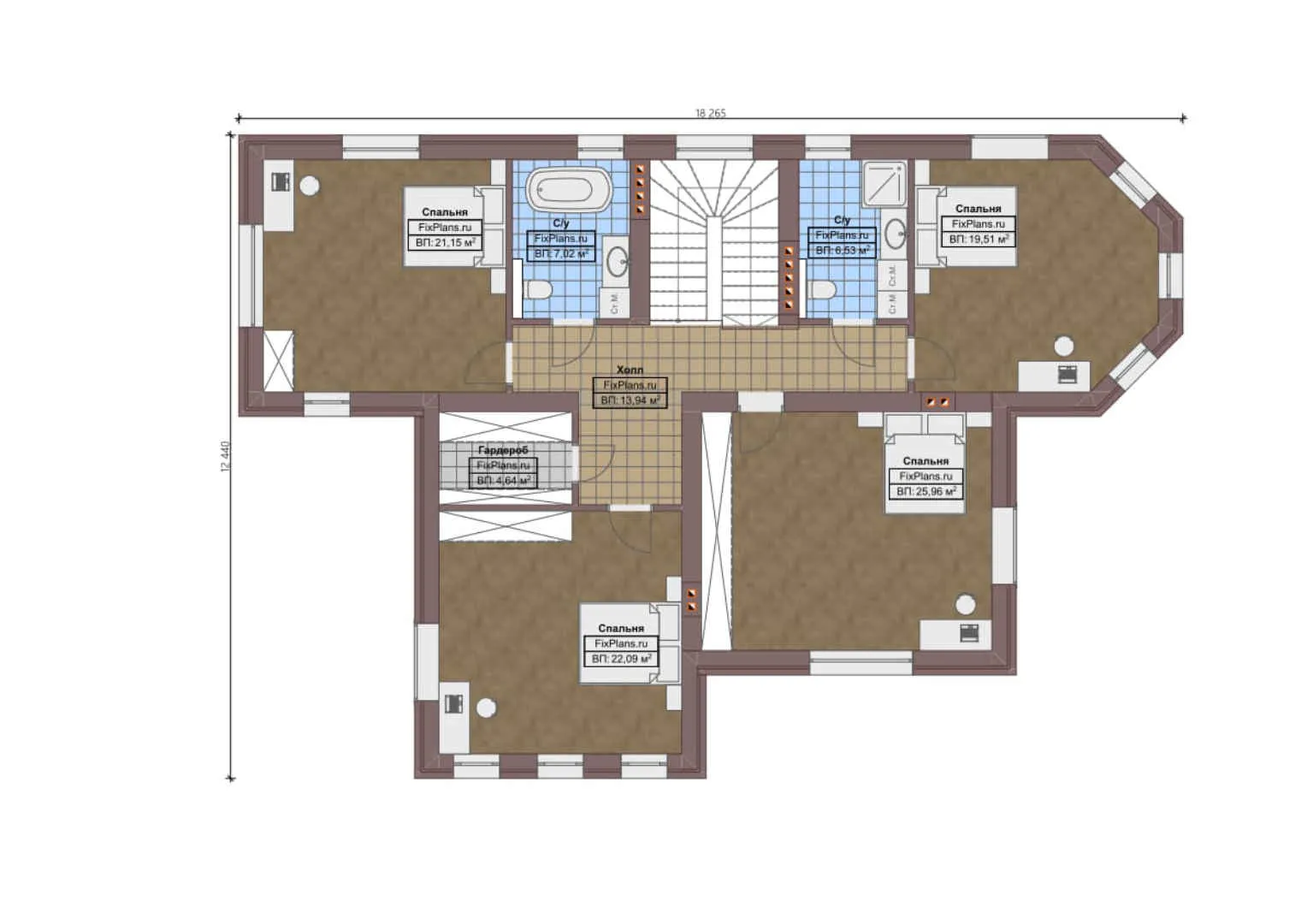 F-0143 - Планы двухэтажного дома 14 на 19, площадью 290 м² с террасой и 4 спальнями