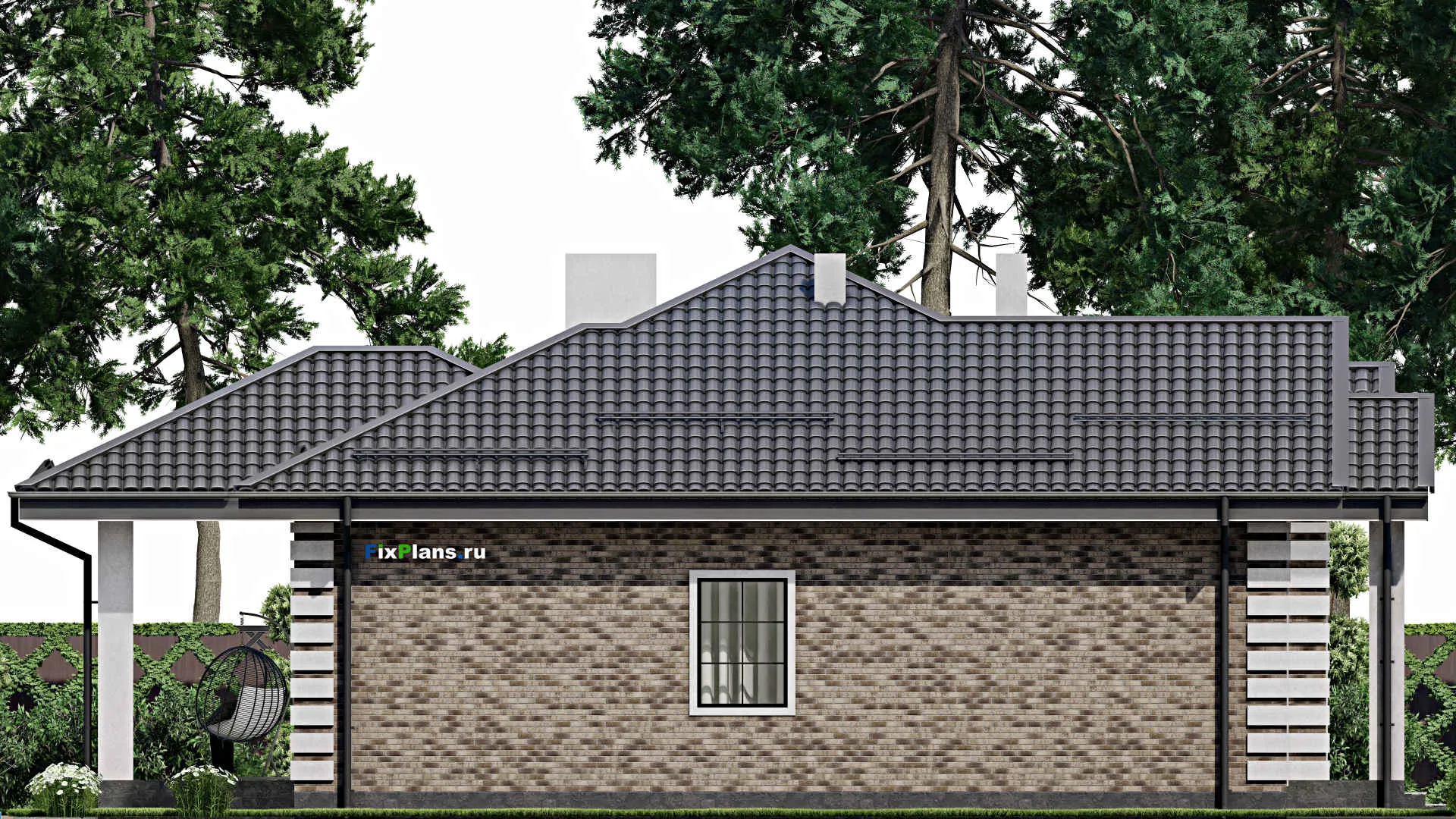 F-1943 - Проект одноэтажного дома 14 на 18, площадью 200 м² с террасой и 4 спальнями