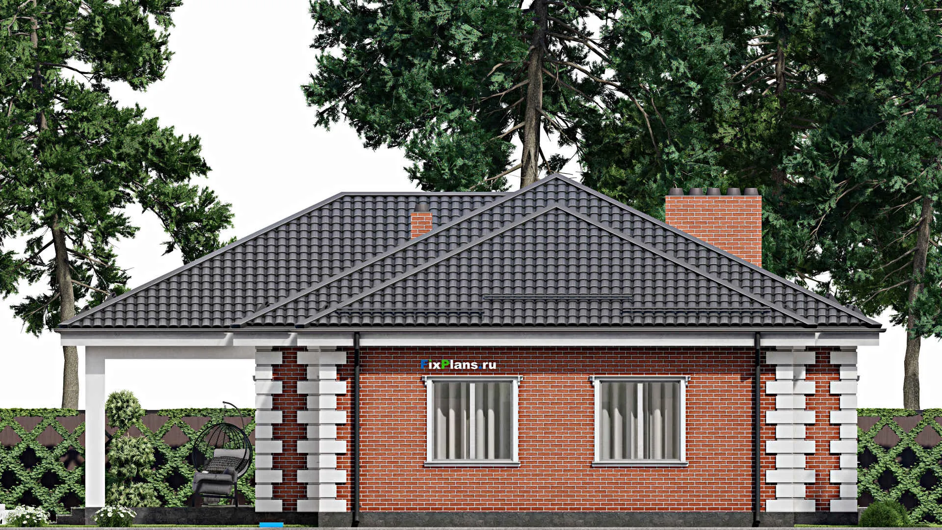 F-3410 - Проект одноэтажного дома 13 на 20, площадью 230 м² с террасой и 4 спальнями