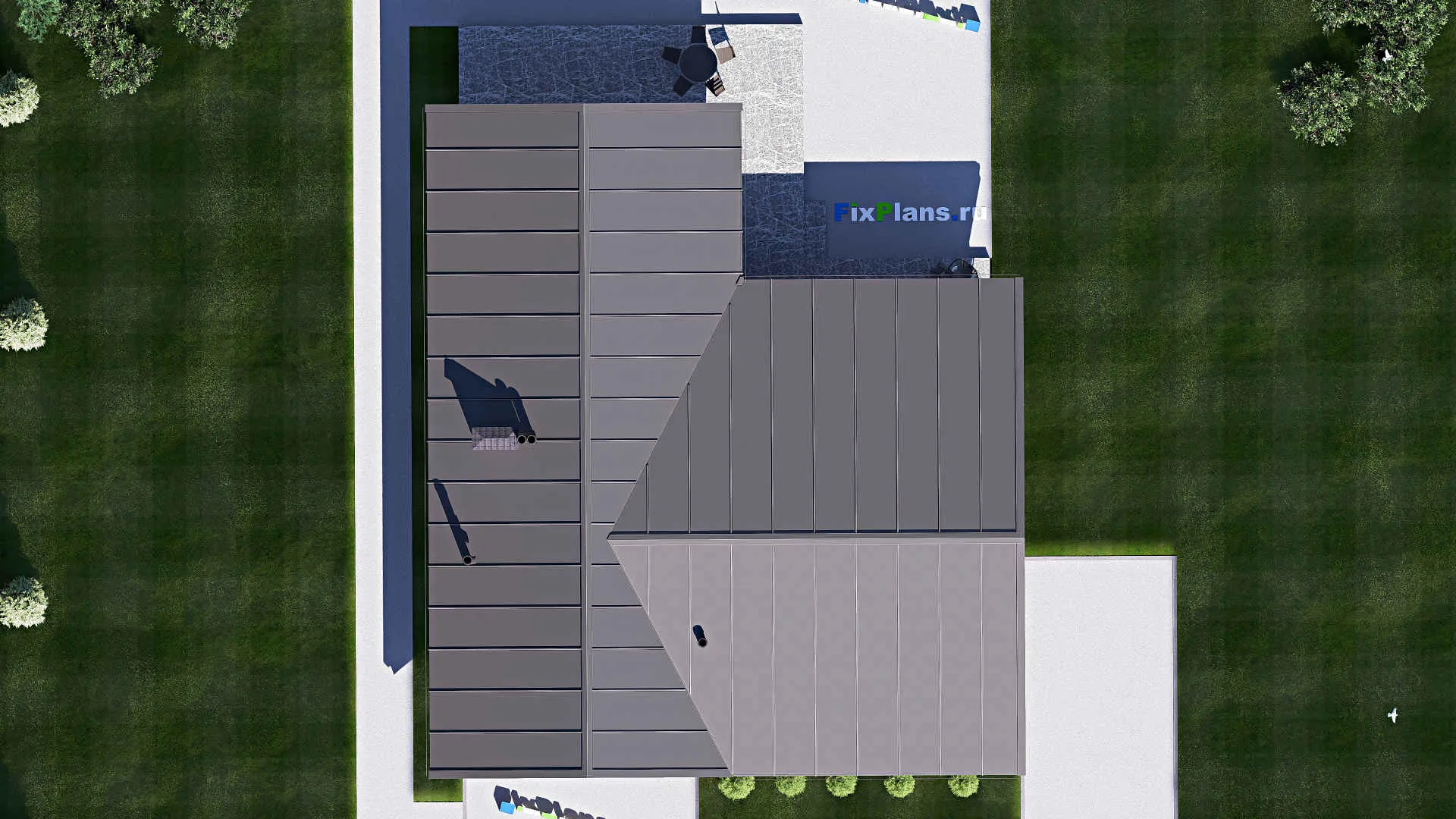 F-19889 - Проект одноэтажного дома 15 на 19, площадью 210 м² с террасой и 3 спальнями