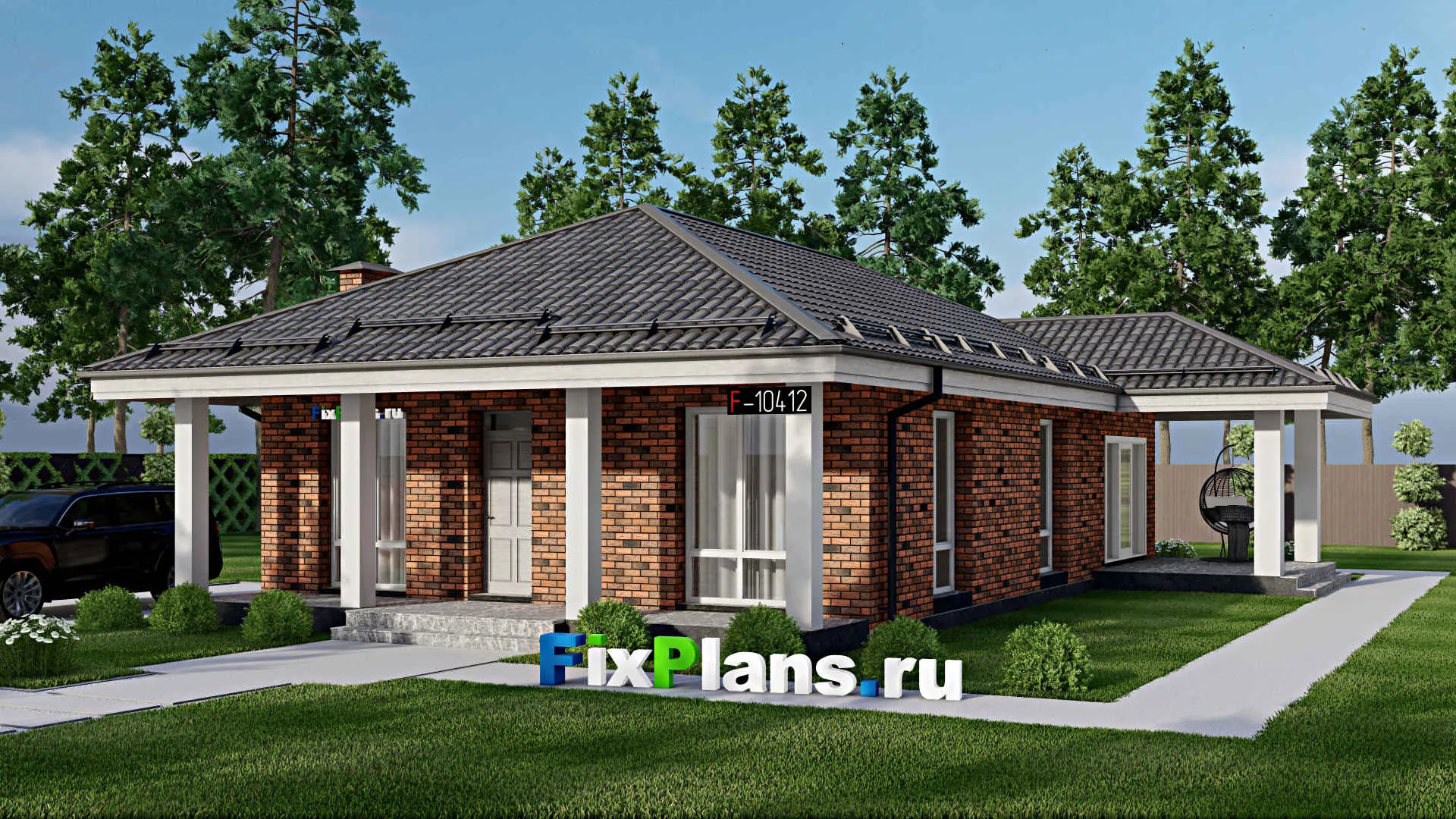 F-10412 - Проект одноэтажного дома 13 на 16, площадью 130 м² с 2 спальнями