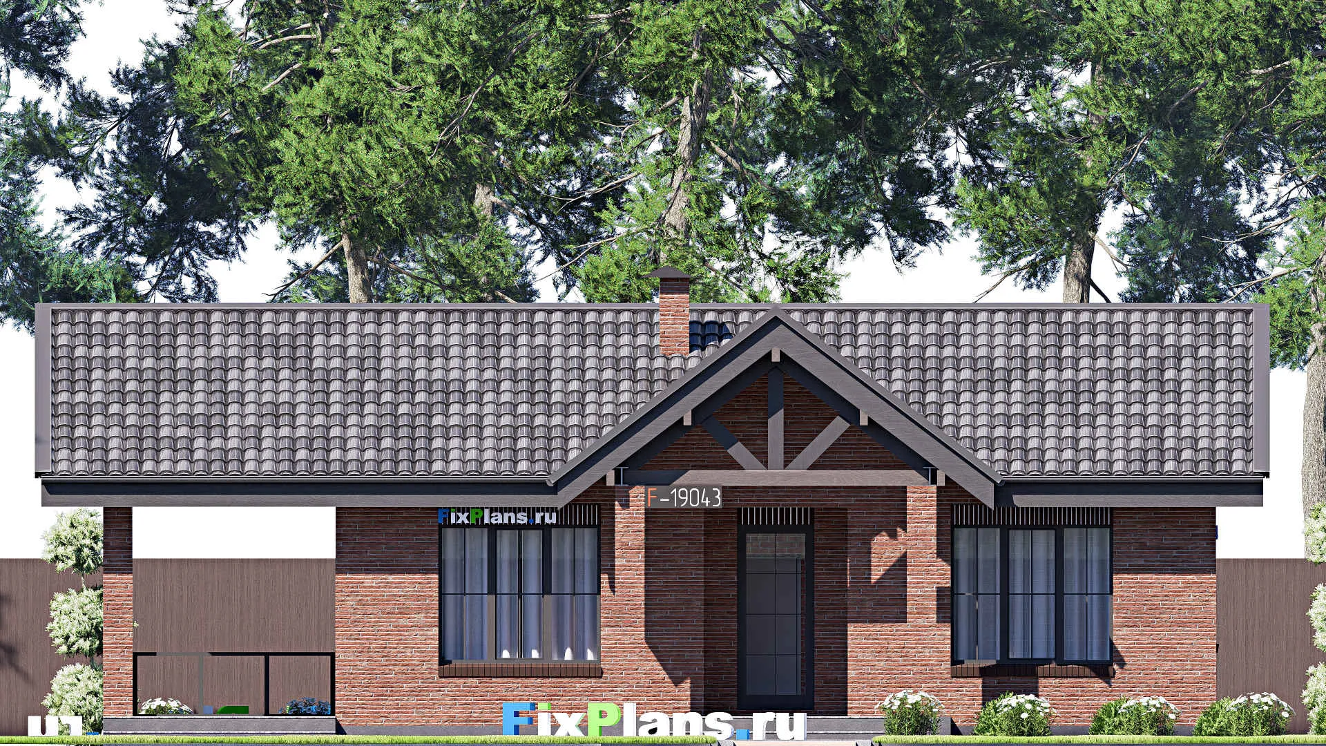 F-19043 - Проект одноэтажного дома 10 на 15, площадью 100 м² с террасой и 1 спальнями