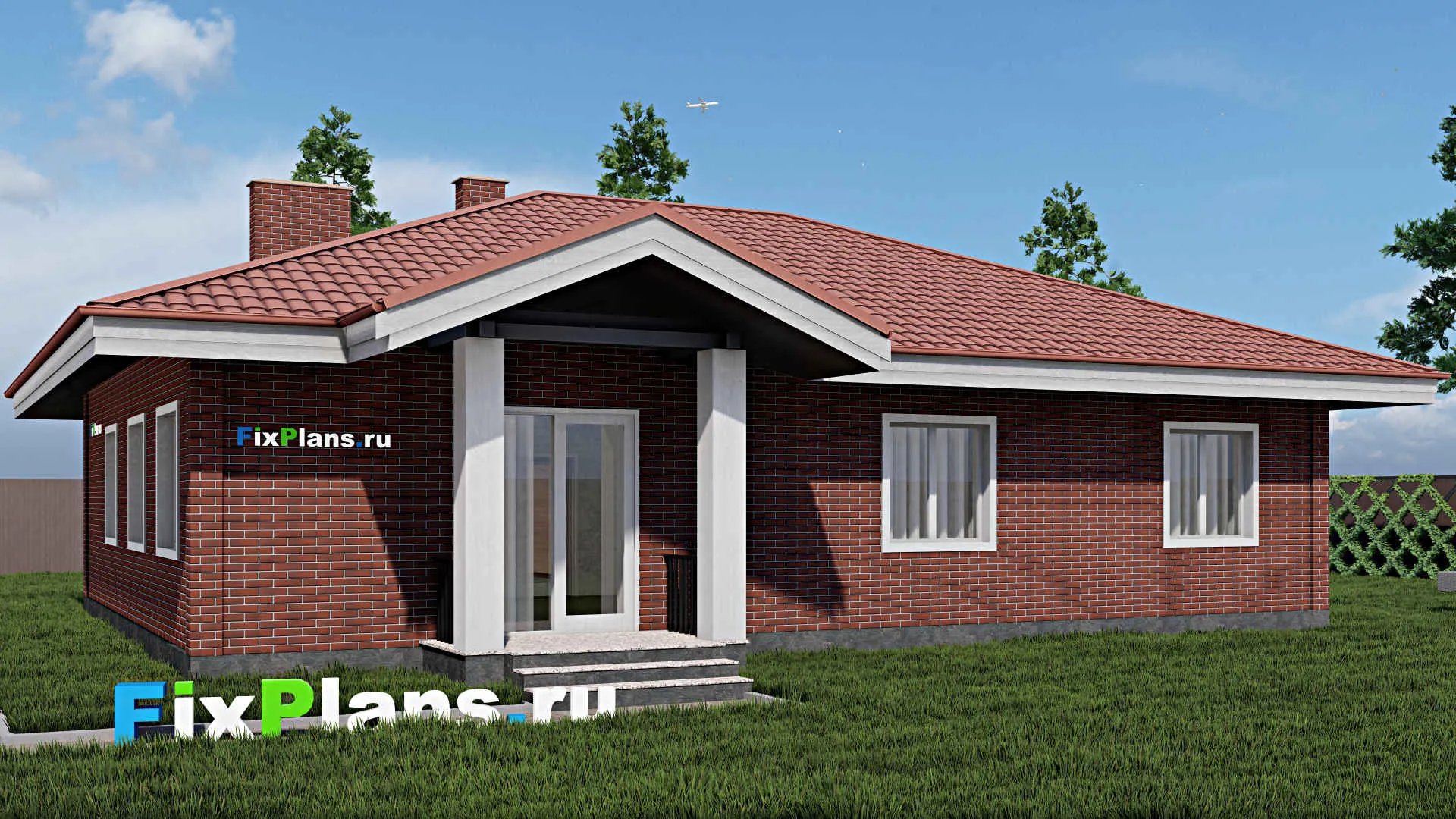 F-0665 - Проект одноэтажного дома 11 на 15, площадью 290 м² с террасой и 8 спальнями