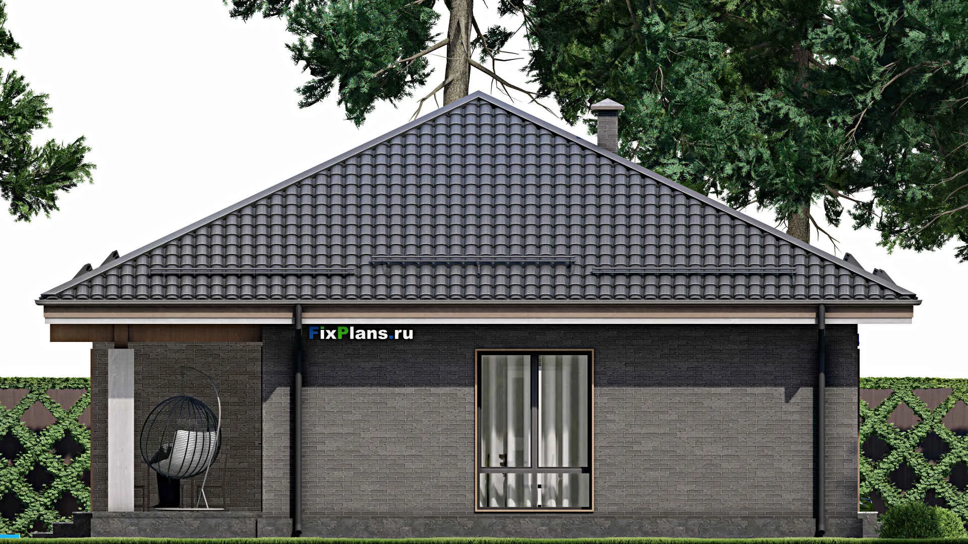 F-5516 - Проект одноэтажного дома 12 на 12, площадью 110 м² с террасой и 2 спальнями