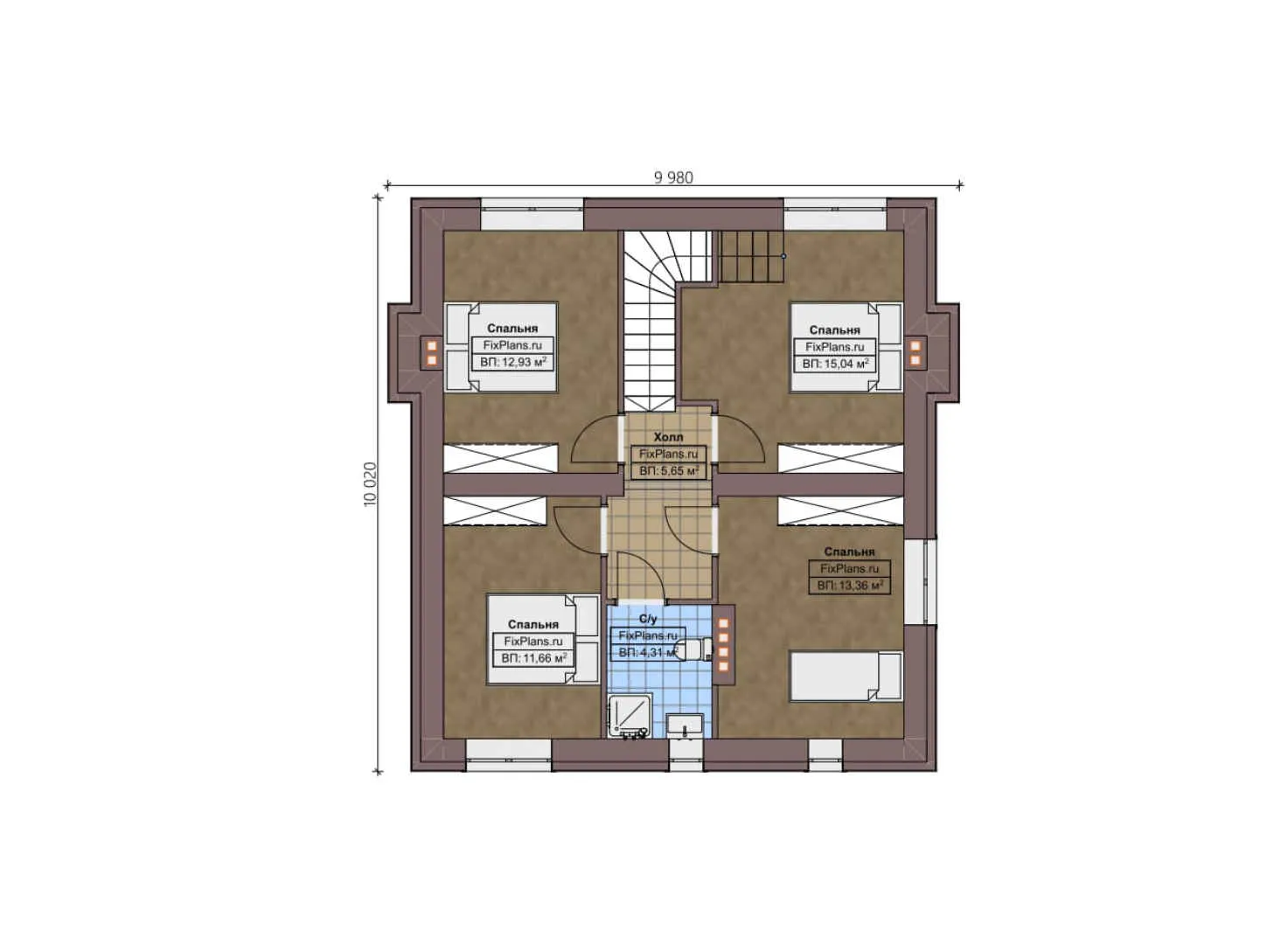 F-4769 - Планы двухэтажного дома 10 на 11, площадью 160 м² с террасой и 4 спальнями
