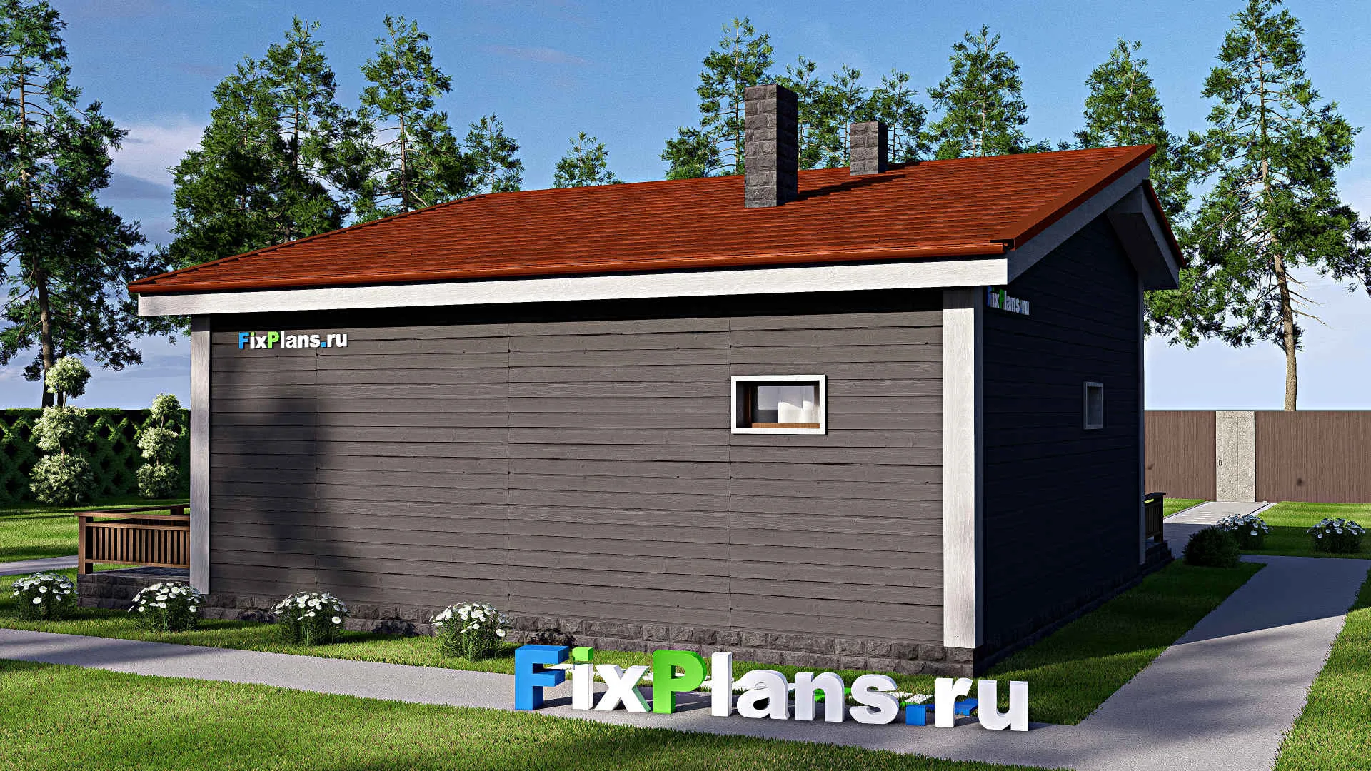 F-15533 - Проект бани 11 на 13, площадью 110 м² с комнатой отдыха, терассой, бассейном и санузлом