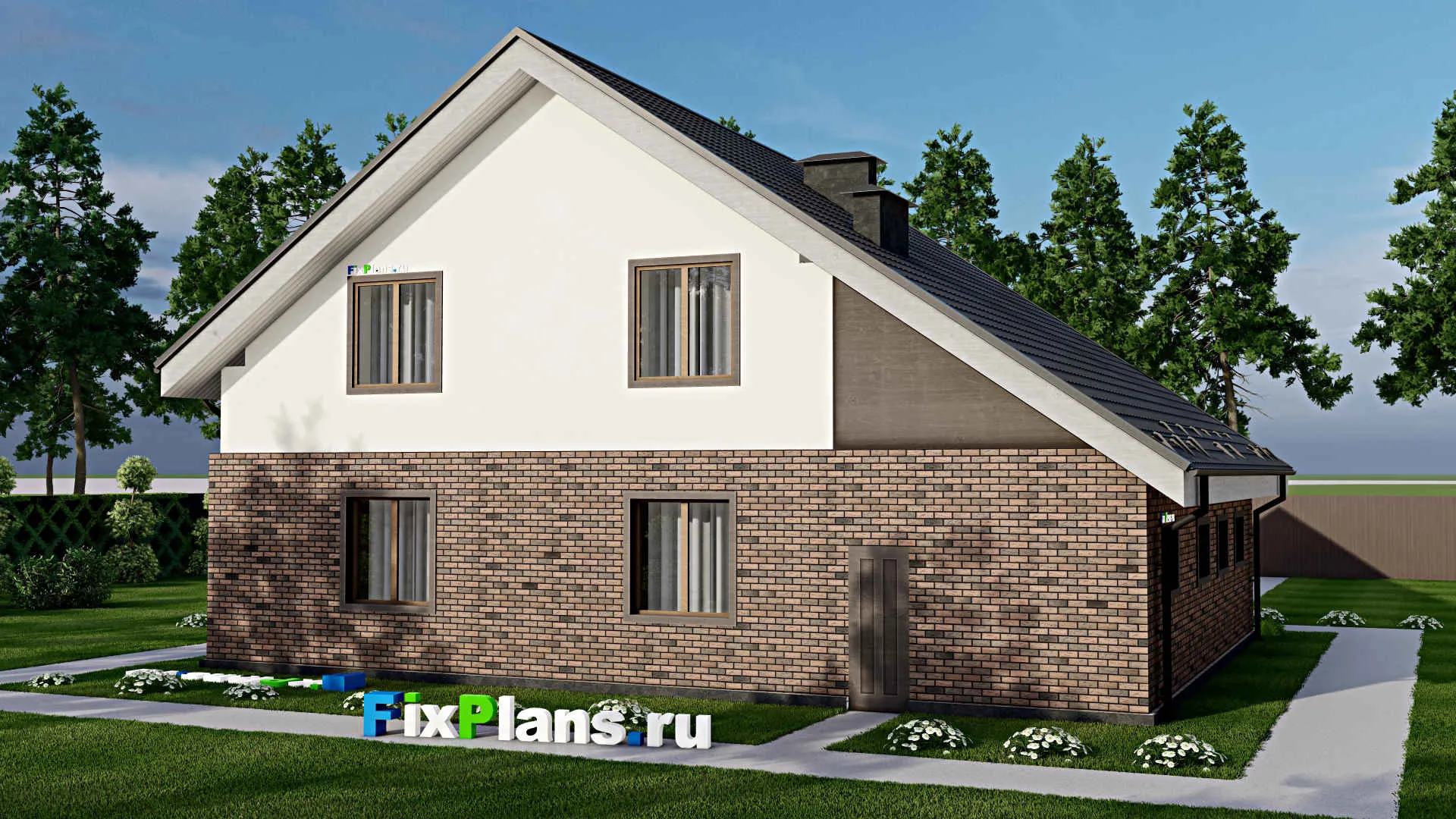 F-4598 - Проект дома с мансардой 13 на 14, площадью 210 м² с гаражом на 1 машину и 3 спальнями