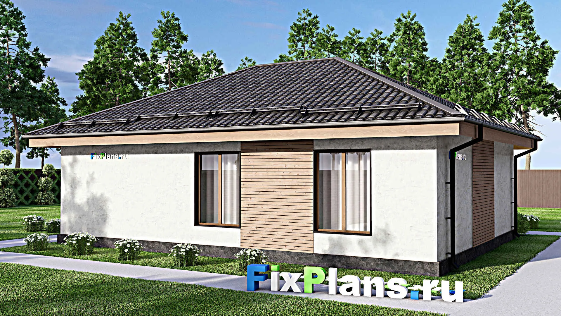 F-13571 - Проект одноэтажного дома 9 на 12, площадью 90 м² с 3 спальнями