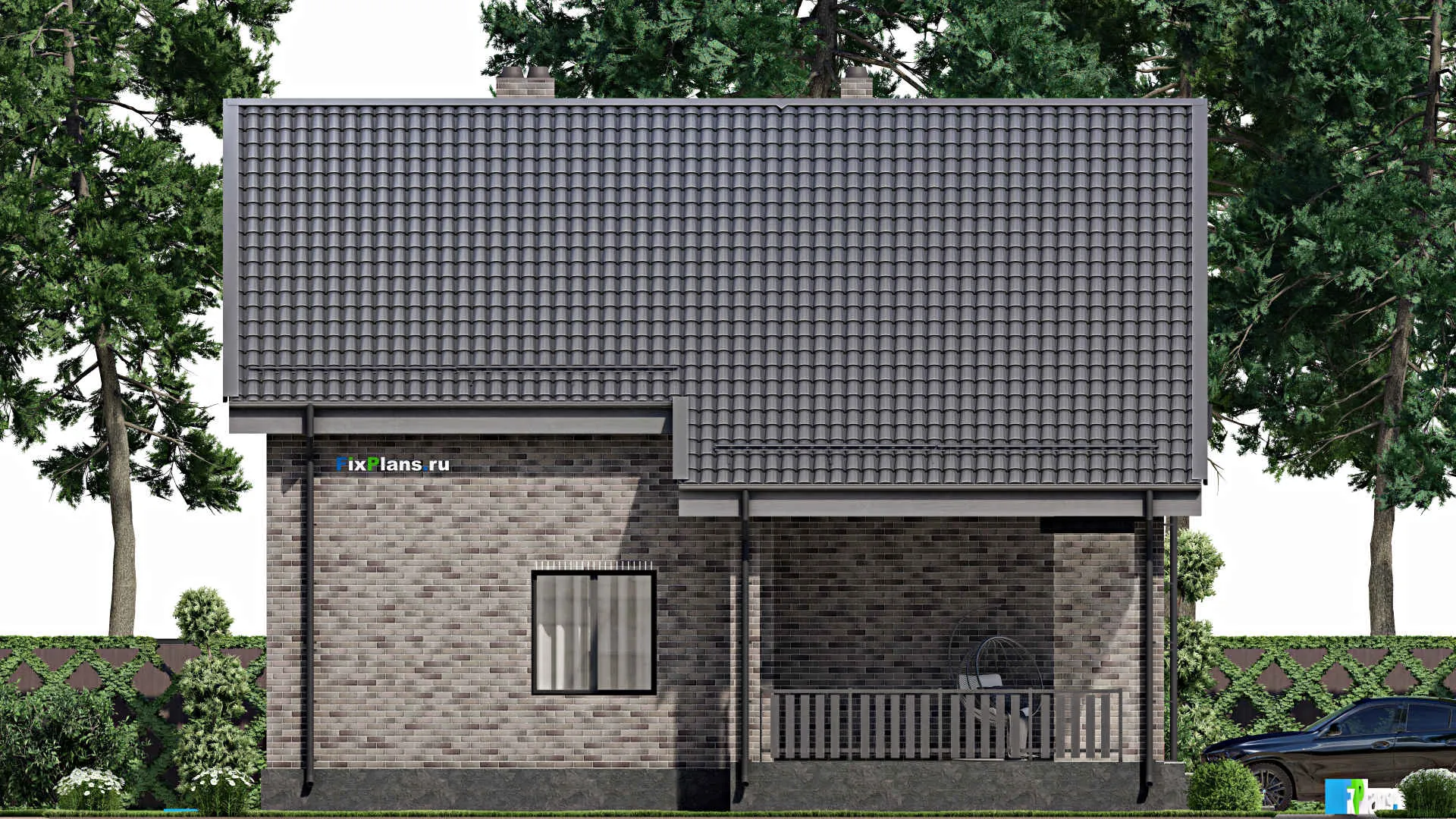 F-3293 - Планы дома с мансардой 13 на 14, площадью 250 м² с террасой, балконом, гаражом на 1 машину, спортзалом и 4 спальнями