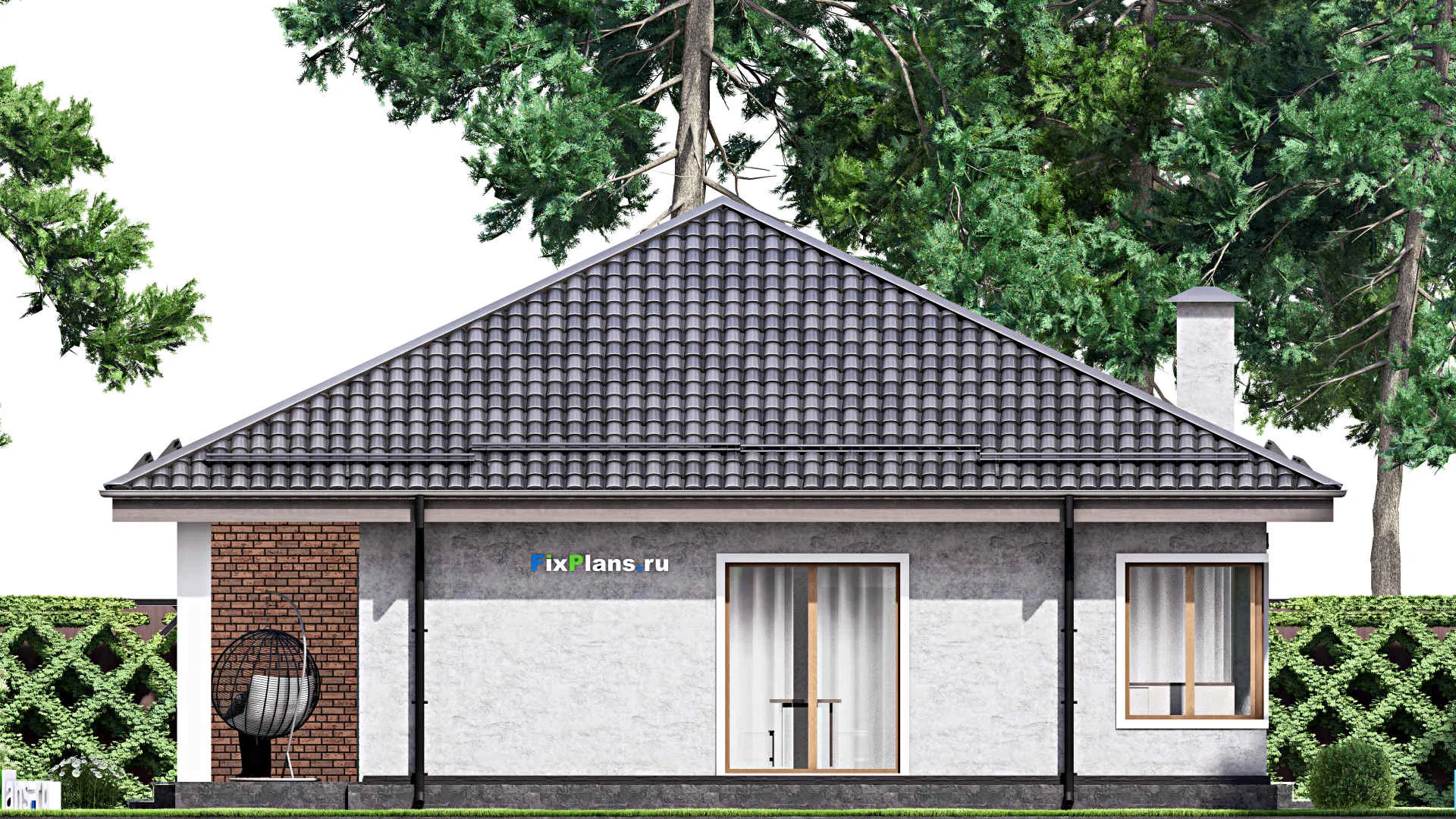 F-12824 - Проект одноэтажного дома 13 на 13, площадью 130 м² с террасой и 3 спальнями