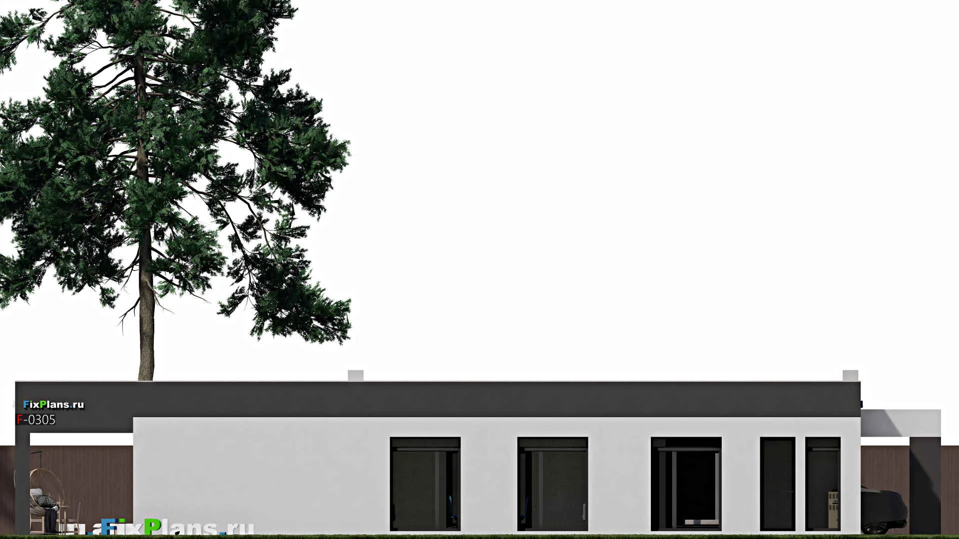 F-0305 - Проект одноэтажного дома 11 на 19, площадью 220 м² с террасой и 4 спальнями