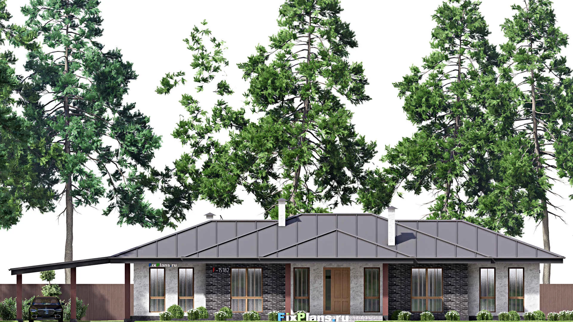 F-15182 - Проект одноэтажного дома 16 на 23, площадью 270 м² с террасой и 5 спальнями