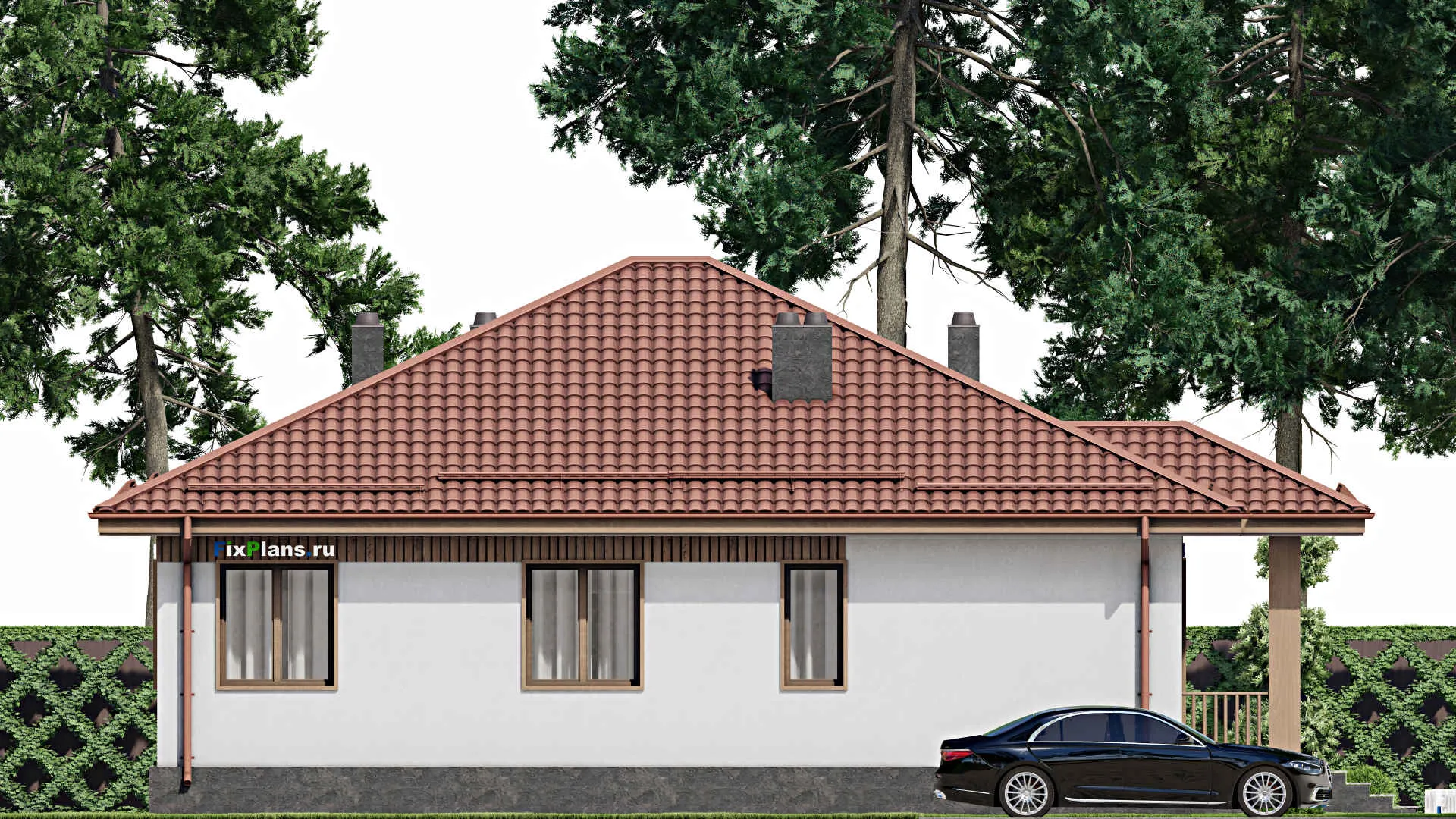 F-7487 - Проект одноэтажного дома 12 на 15, площадью 140 м² с 4 спальнями