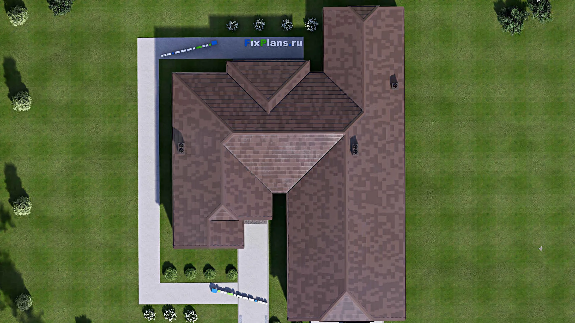 F-16802 - Проект одноэтажного дома 16 на 22, площадью 190 м² с террасой, гаражом на 2 машины и 3 спальнями