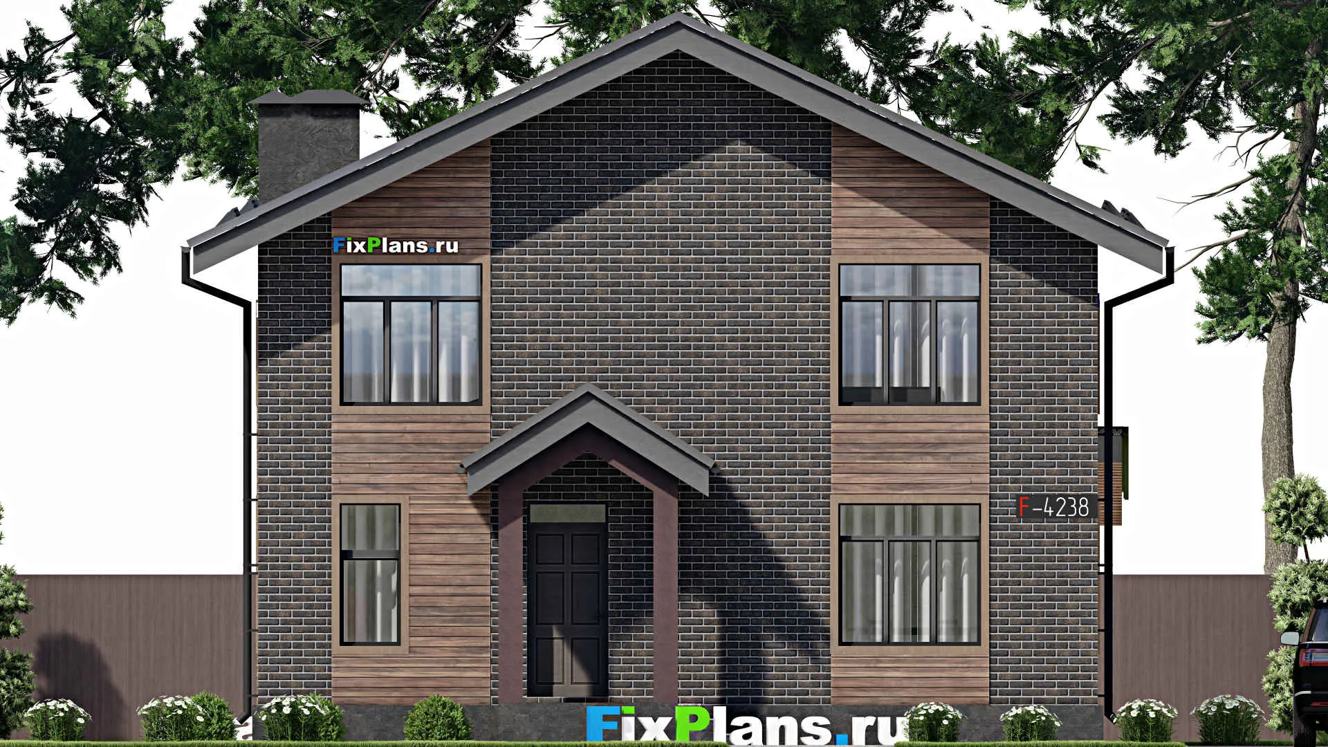 F-4238 - Проект дома с мансардой 11 на 11, площадью 180 м² с террасой и 6 спальнями