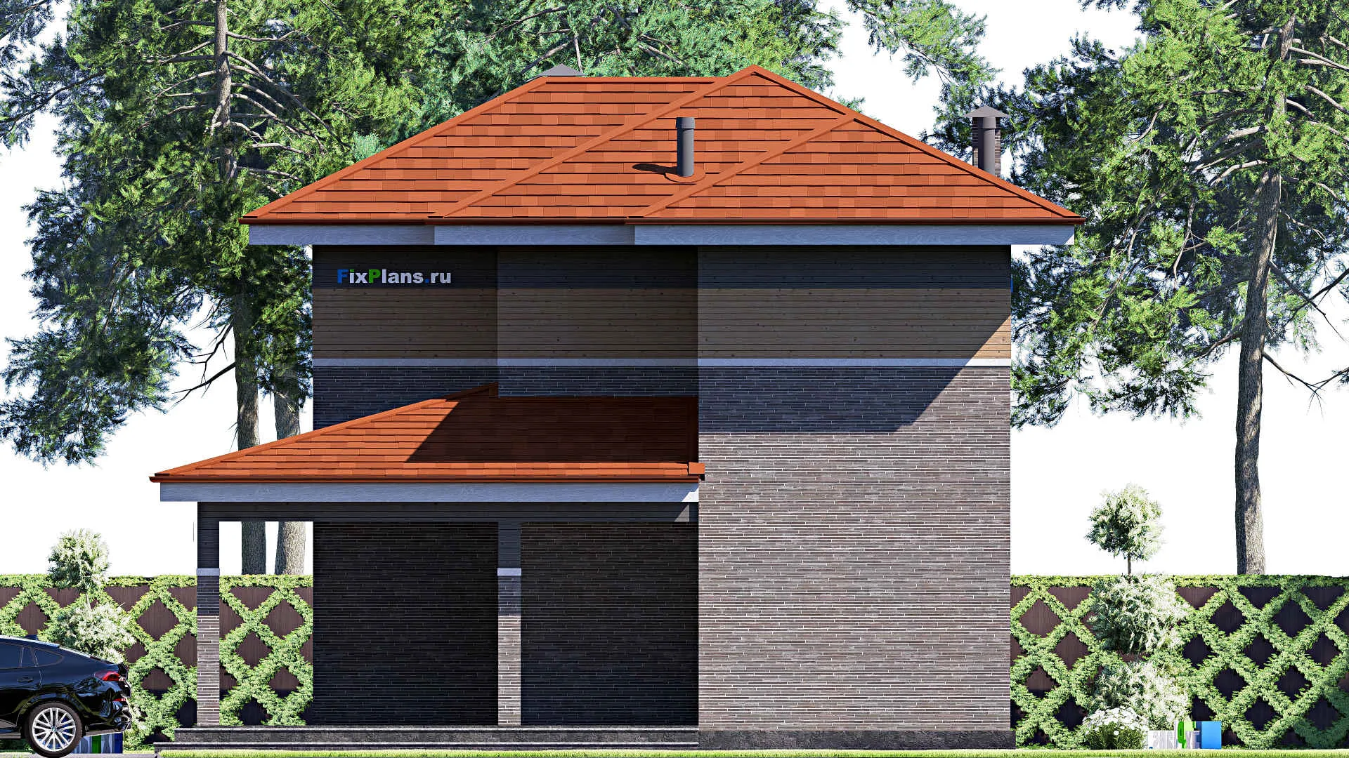 F-18809 - Проект двухэтажного дома 12 на 20, площадью 250 м² с террасой и 2 спальнями