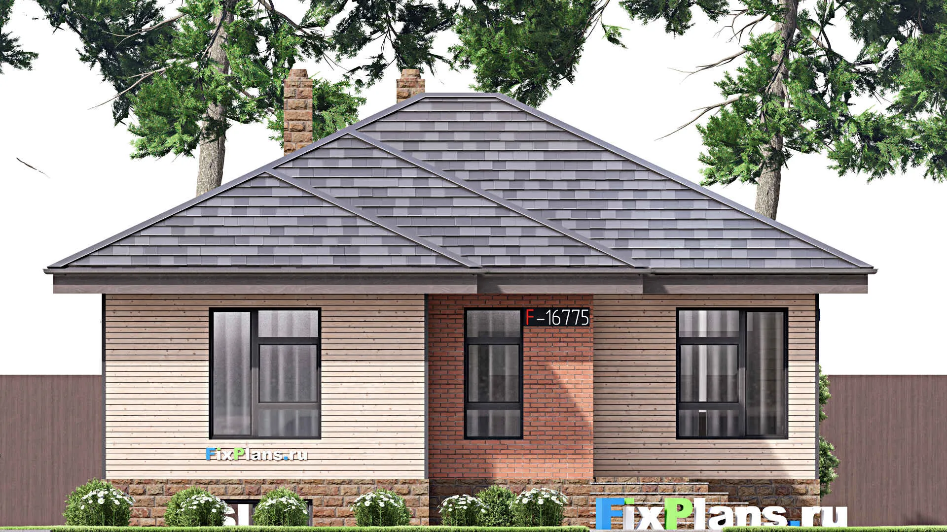 F-16775 - Проект одноэтажного дома 11 на 16, площадью 210 м² с террасой, цокольным этажом и 2 спальнями