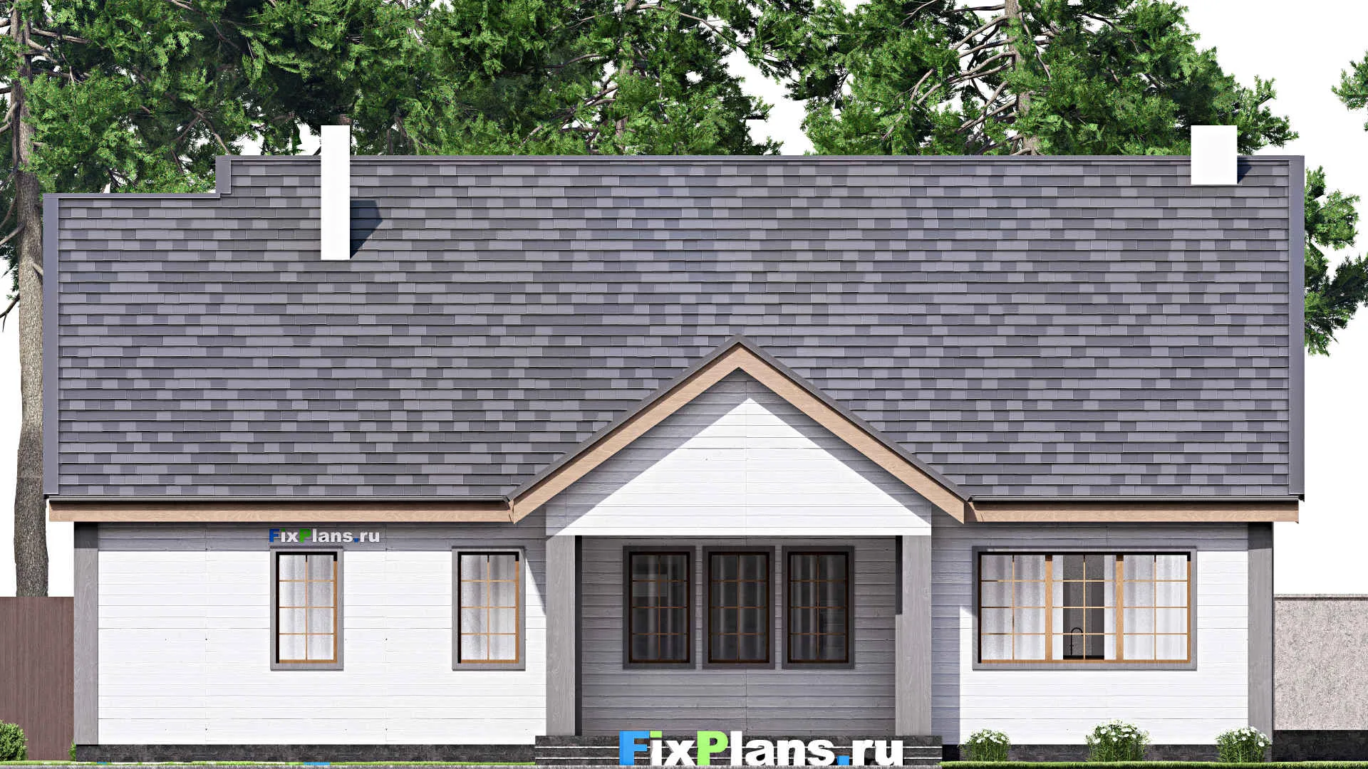 F-16253 - Проект одноэтажного дома 17 на 21, площадью 500 м² с террасой, гаражом на 2 машины и 3 спальнями