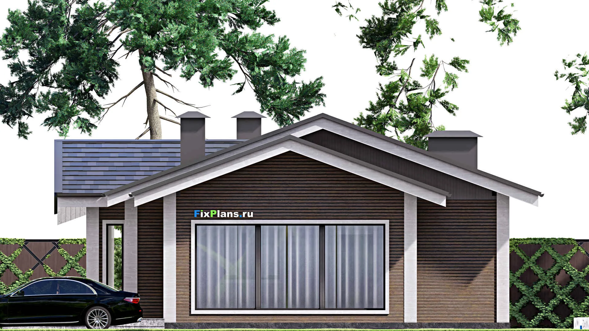 F-14372 - Проект одноэтажного дома 13 на 21, площадью 200 м² с террасой и 3 спальнями