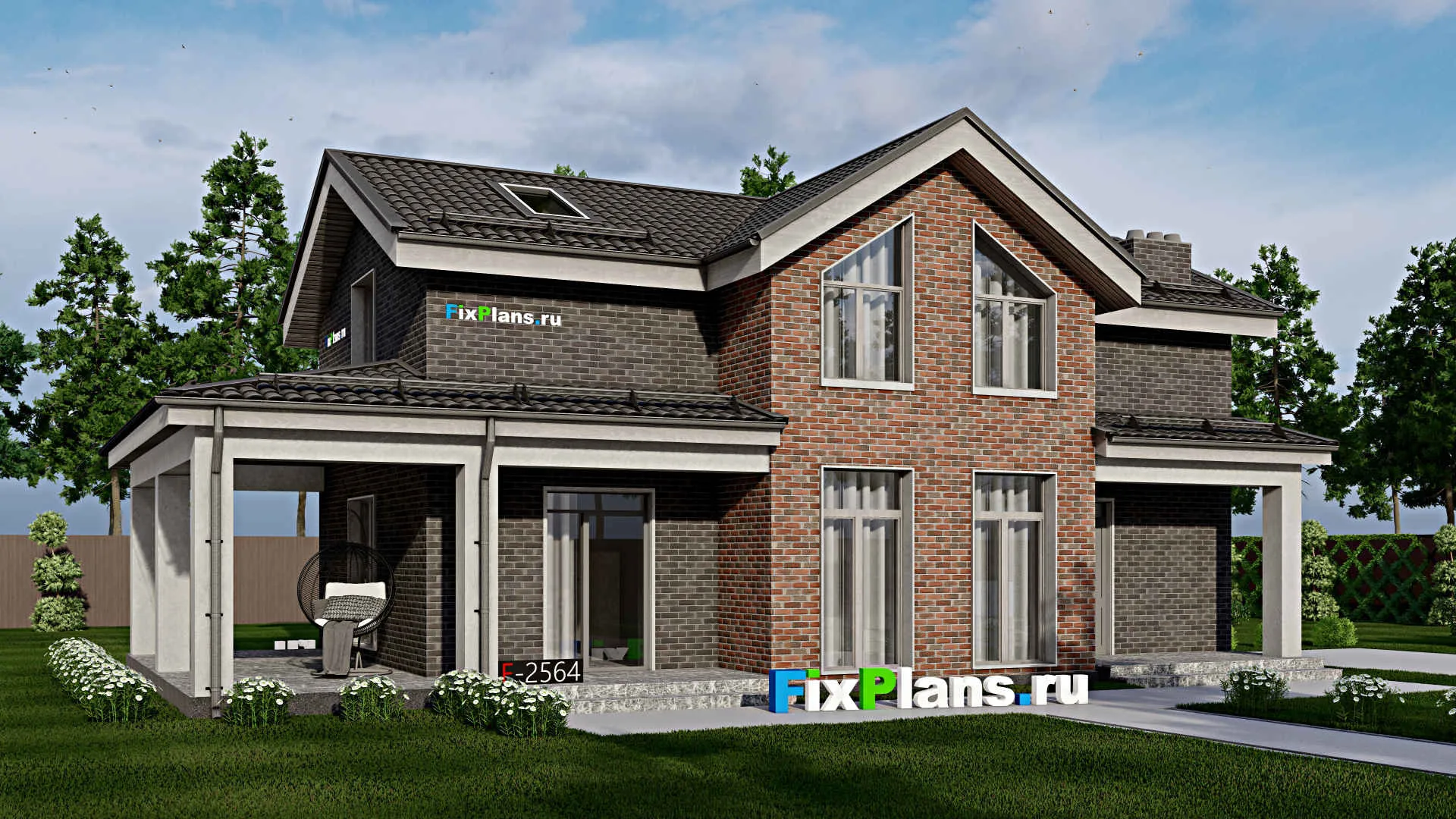 F-2564 - Проект дома с мансардой 9 на 14, площадью 170 м² с террасой и 3 спальнями