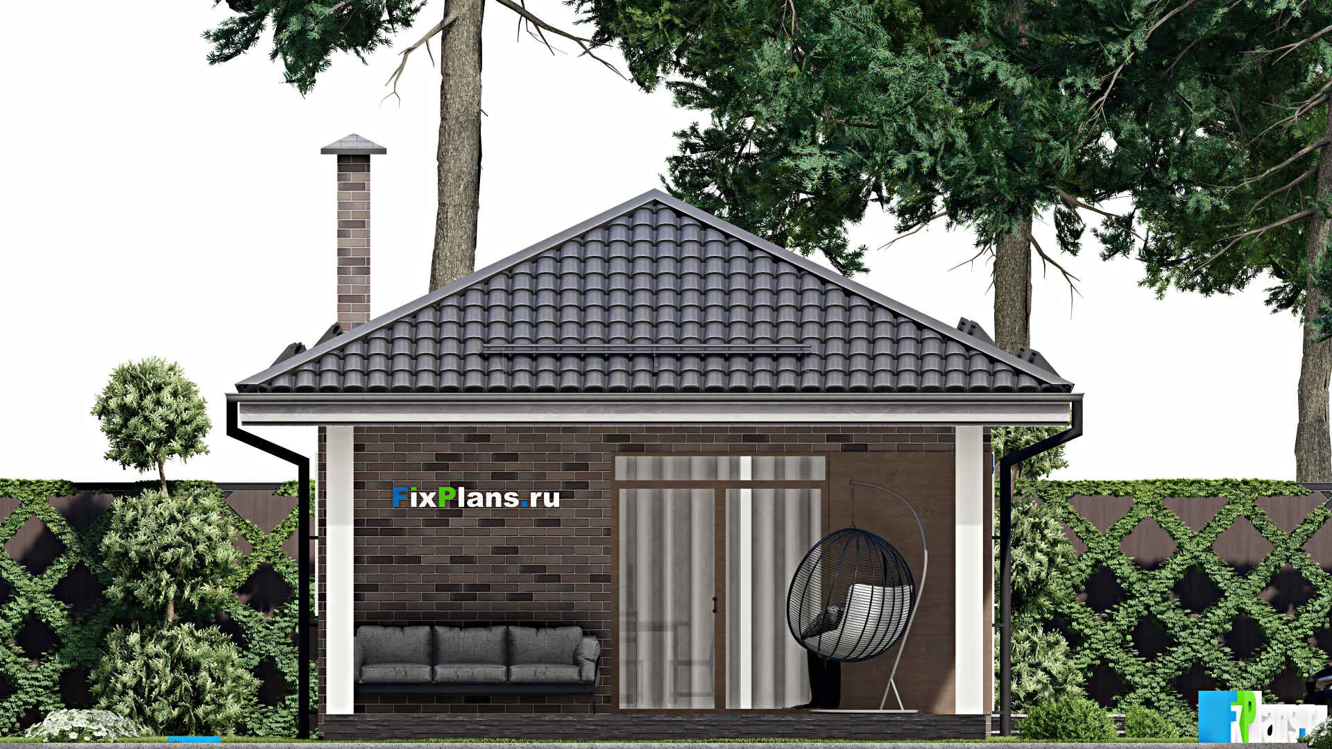 F-4409 - Проект одноэтажного дома 7 на 21, площадью 120 м² с террасой и 3 спальнями