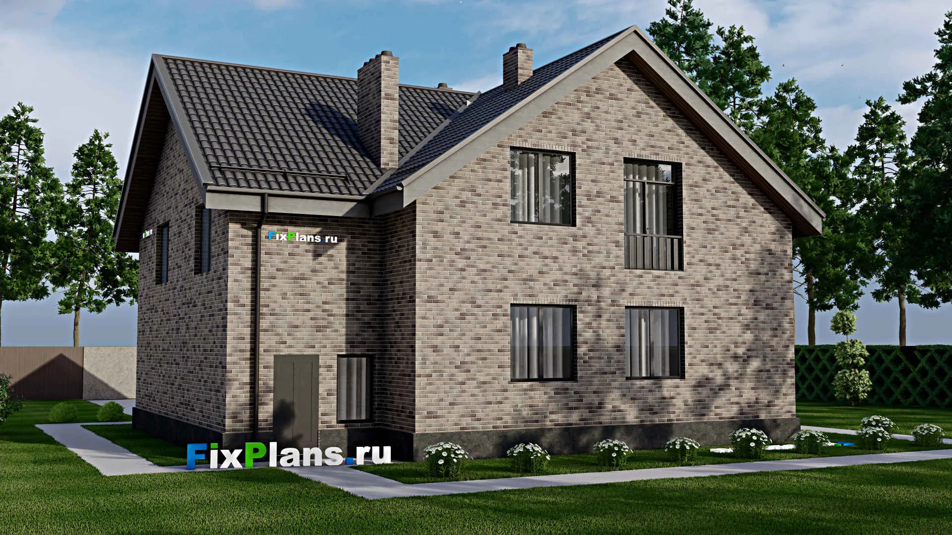 F-3293 - Планы дома с мансардой 13 на 14, площадью 250 м² с террасой, балконом, гаражом на 1 машину, спортзалом и 4 спальнями