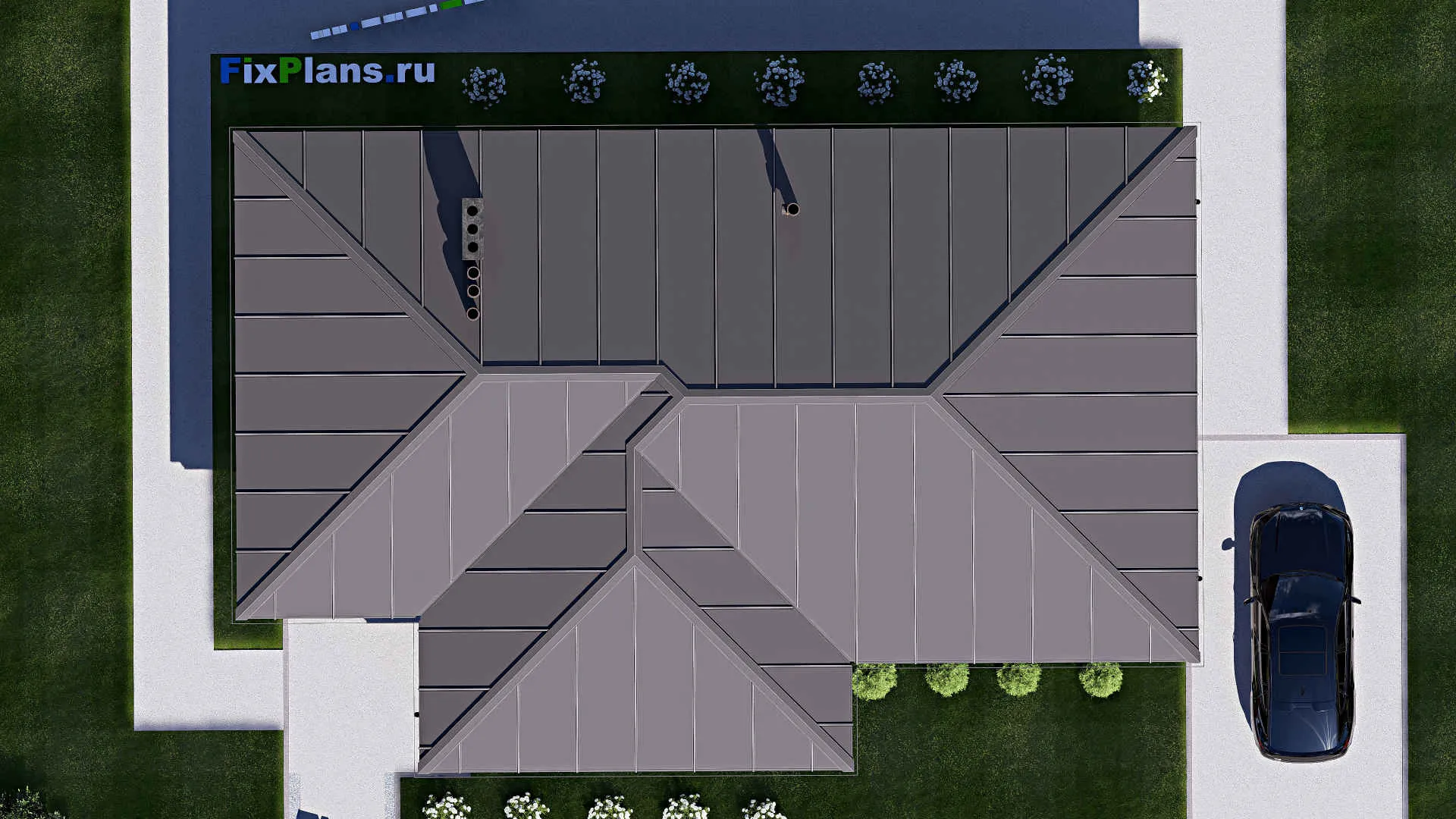 F-18089 - План одноэтажного дома 11 на 17, площадью 120 м² с террасой и 2 спальнями