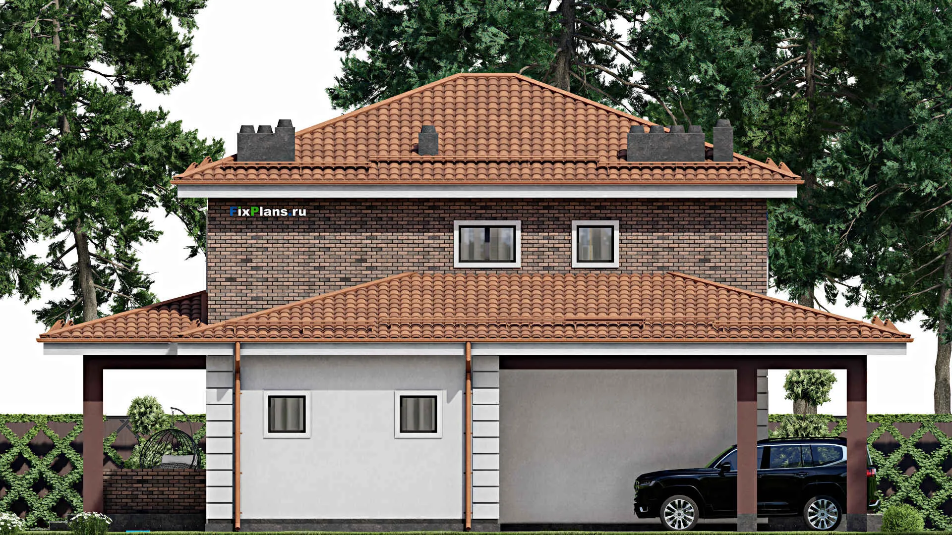 F-8360 - Проект двухэтажного дома 15 на 16, площадью 220 м² с террасой и 3 спальнями