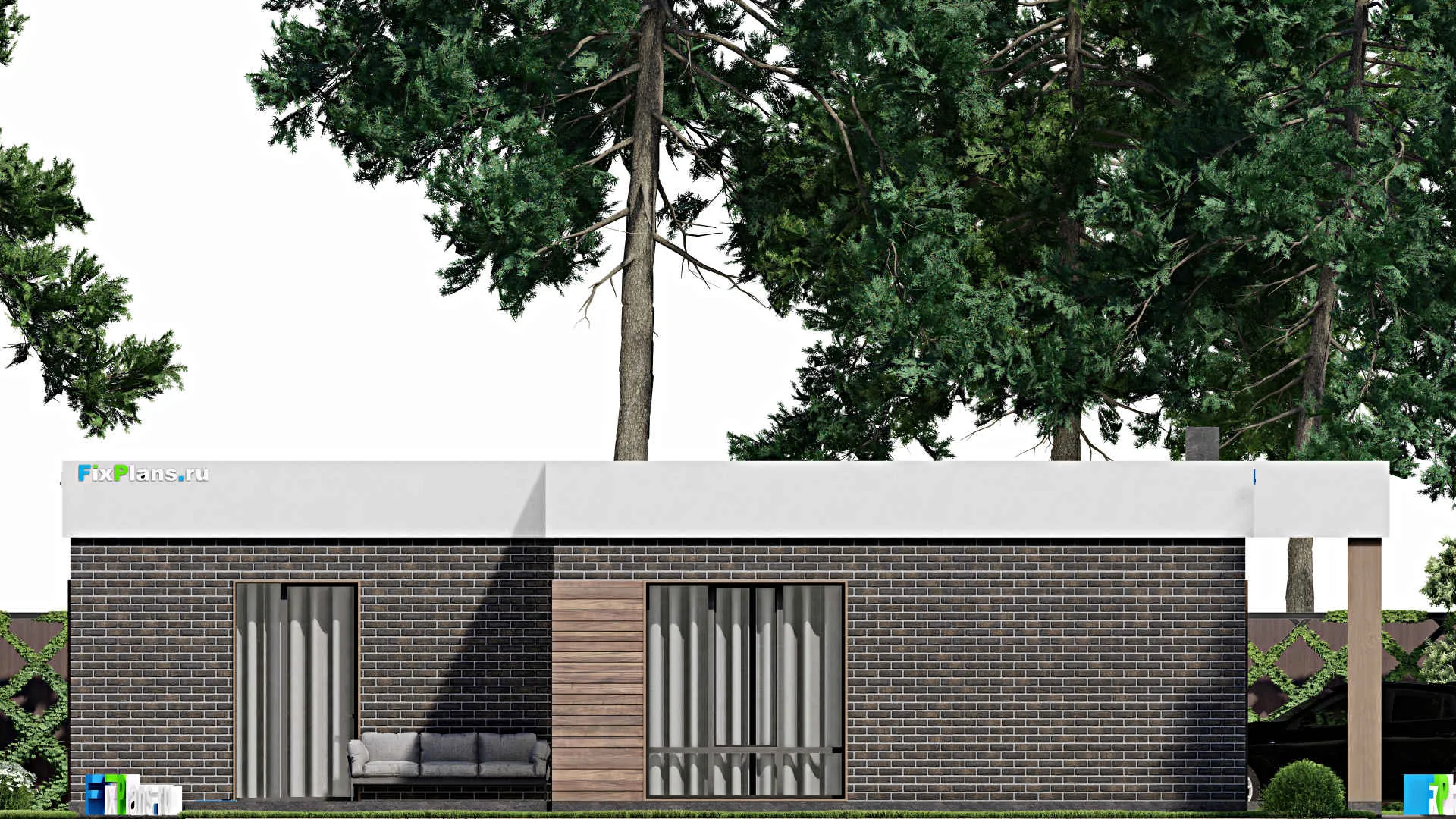 F-7190 - Проект одноэтажного дома 14 на 16, площадью 170 м² с террасой и 3 спальнями